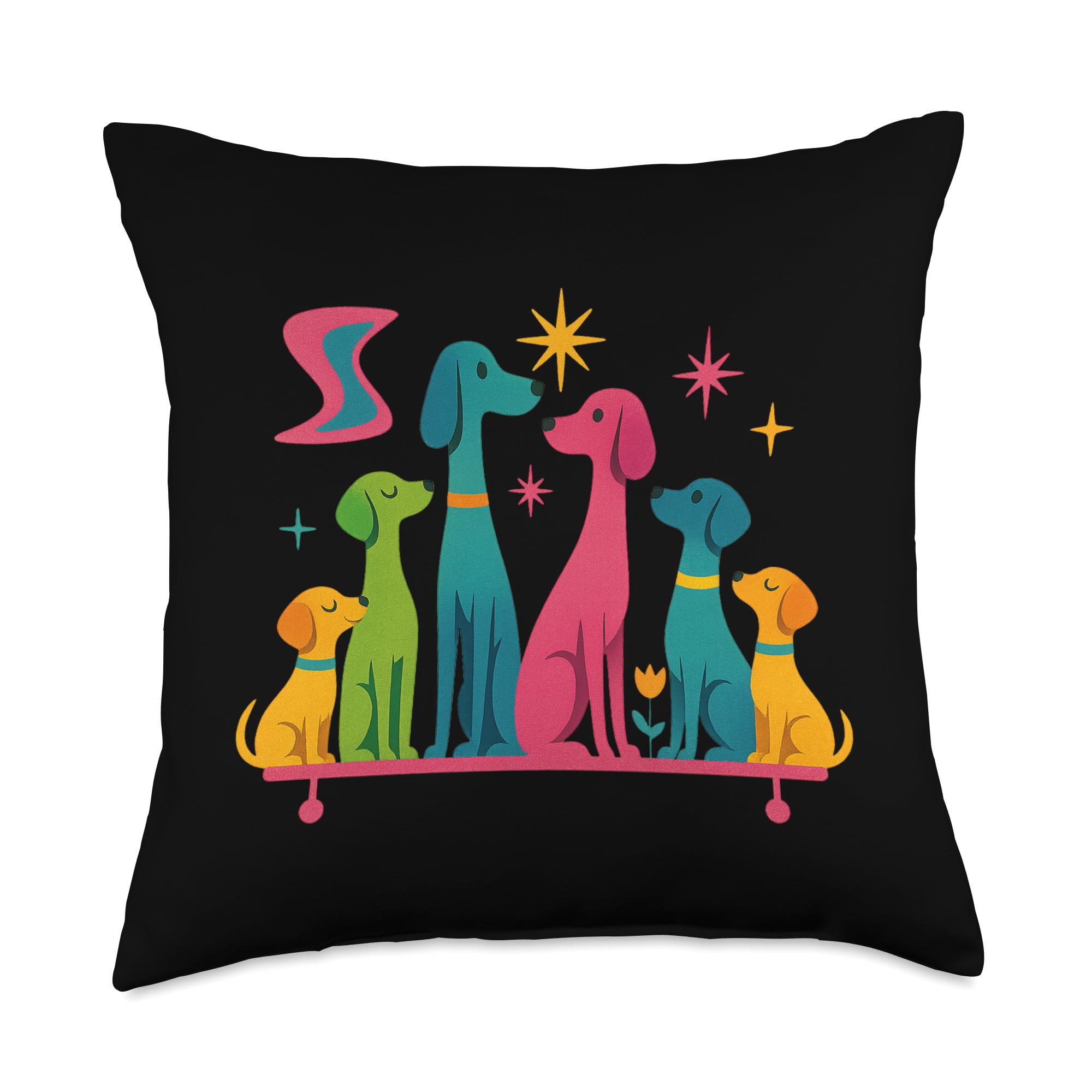 Retro Mid-Century Modern Look Atomic Age 50s 60s Dog Shirt Throw Pillow