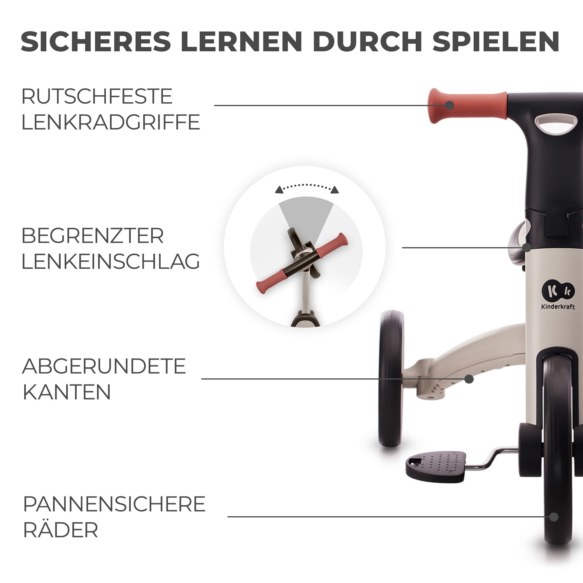 Kinderkraft Dreirad 3in1 4TRIKE, Leicht Rutscher, Laufrad, Zusammenklappbar, ergonomische Sattel, ab 12 Monat bis 5 Jahre