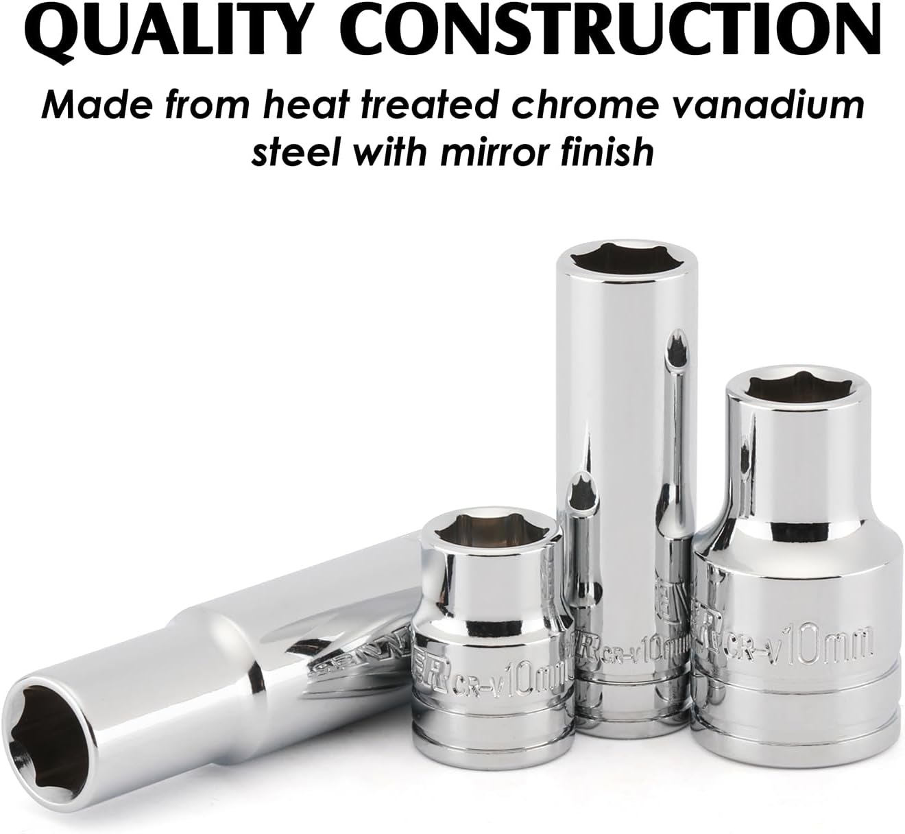 MIXPOWER 10PCS 1/4" & 3/8"& 1/2" Drive 10mm 6 Point Single Size Socket Set, 10mm Socket Set, Magnetic Socket, Universal Joint, Deep& Standard Socket