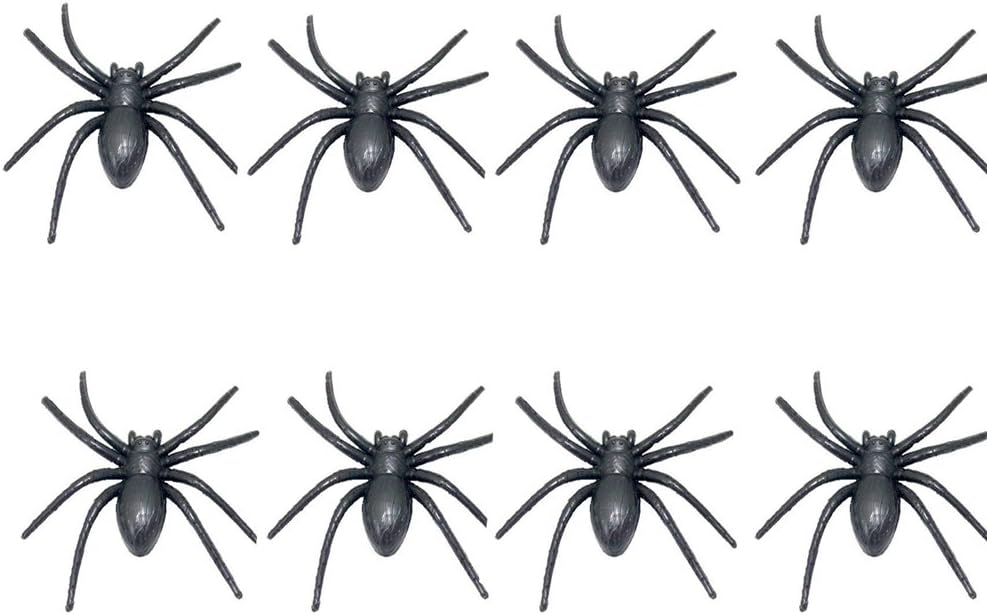 BinaryABC Halloween Plastic Fake Spider, Realistic Rubber Spider,Jokes Props for Halloween Party halloween Horror Nights 8Pcs(Black)