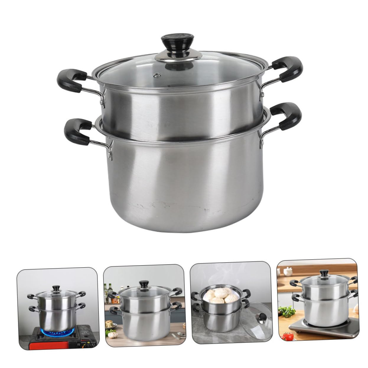 Edelstahl Suppentopf mit Dampfkorb, Silber, für Nudelgerichte | Sanftes Kochen, Vielseitig Einsetzbar im Küchenalltag, Robustes Edelstahl Design