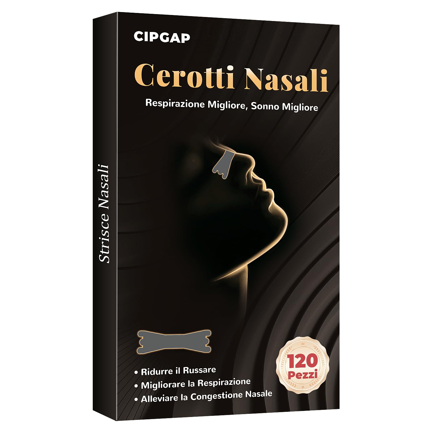 120 Pezzi Cerotti Nasali Premium Cerotto Nasale antirussamento, Nasal Strips Nose Strips, tenuta extra per lo sport e migliore qualità del sonno, Alivia la congestione nasale (Nero)