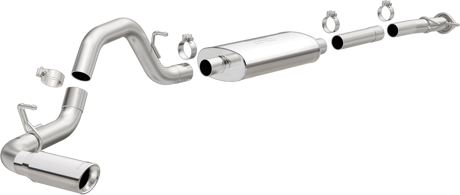 MagnaFlow Cat-Back Performance Exhaust System 19018 - Street Series, Stainless Steel 3in Main Piping, Single Passenger Side Rear Exit, Polished Finish 4in Exhaust Tip - Truck Performance Exhaust Kit