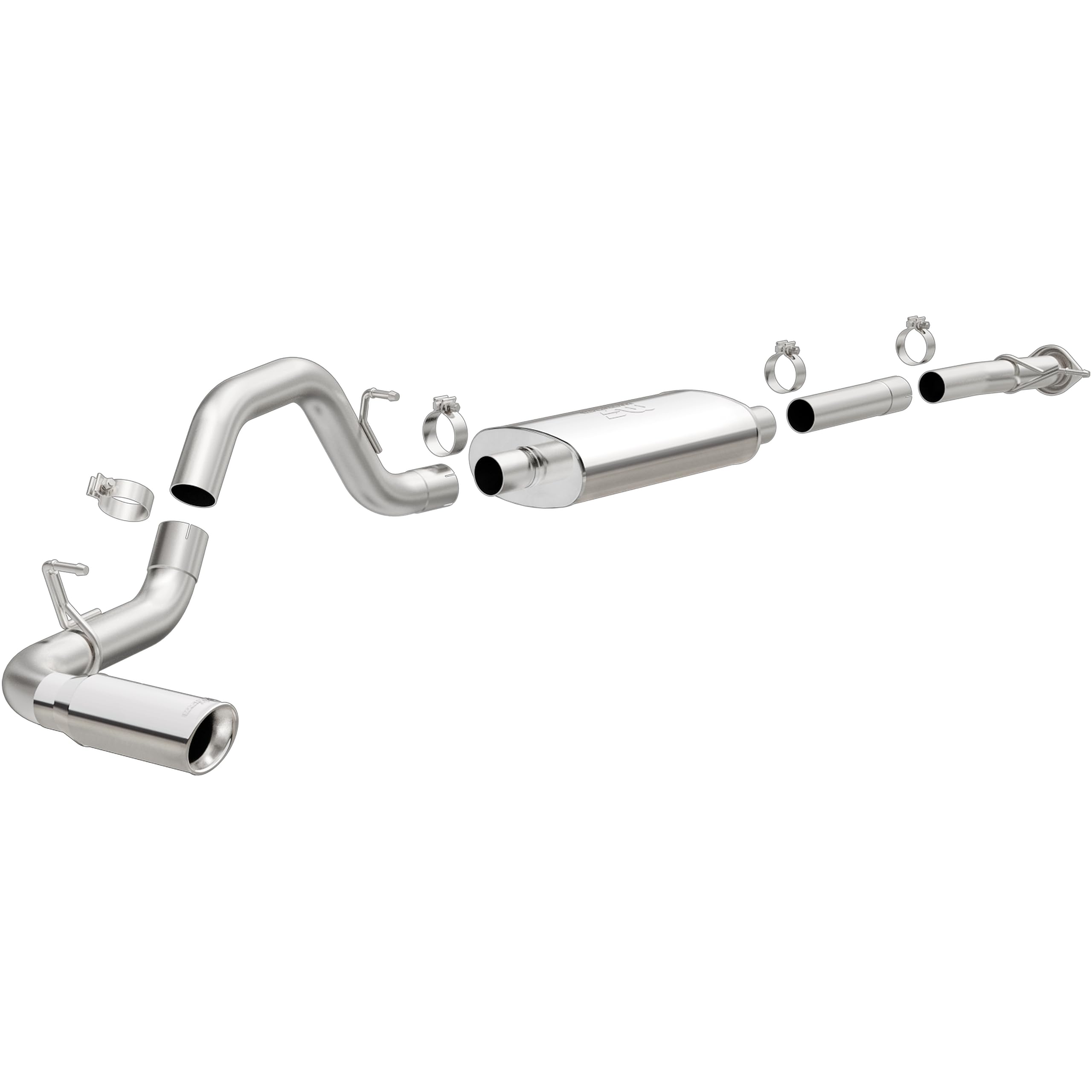 MagnaFlow Cat-Back Performance Exhaust System 19018 - Street Series, Stainless Steel 3in Main Piping, Single Passenger Side Rear Exit, Polished Finish 4in Exhaust Tip - Truck Performance Exhaust Kit