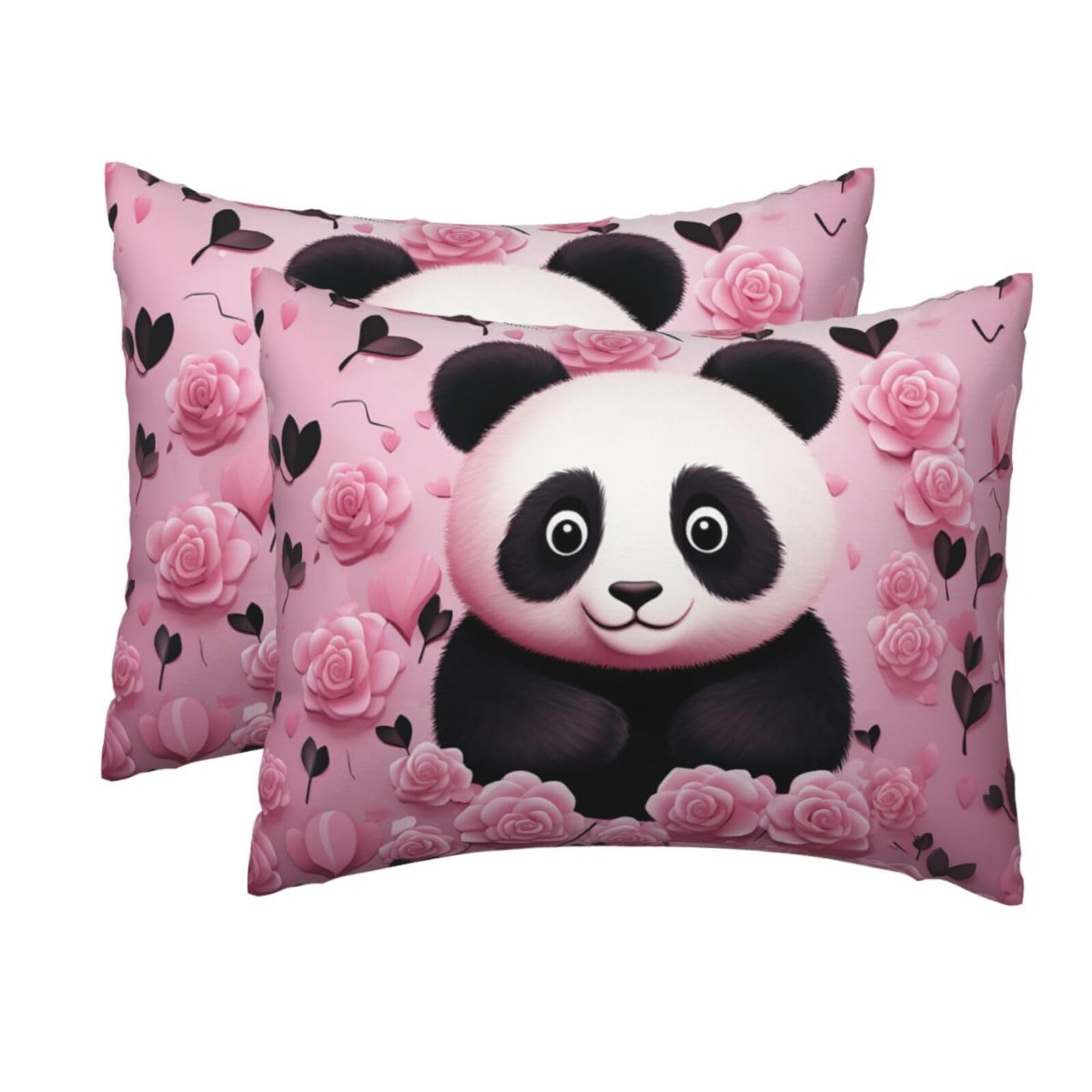 2 Pack Standard Pillow Cases with Hidden Zipper, Soft Breathable Pillow Covers for Hair and Skin, Pink Panda Pattern Pillowcases 20"x26" Bed Pillow Protectors Cover for Sleeping Gifts