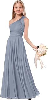 Women's One Shoulder Corset Junior Bridesmaid Dresses Long Pleated Empire Waist Flower Girl Dress with Pockets DI260 - Buy now