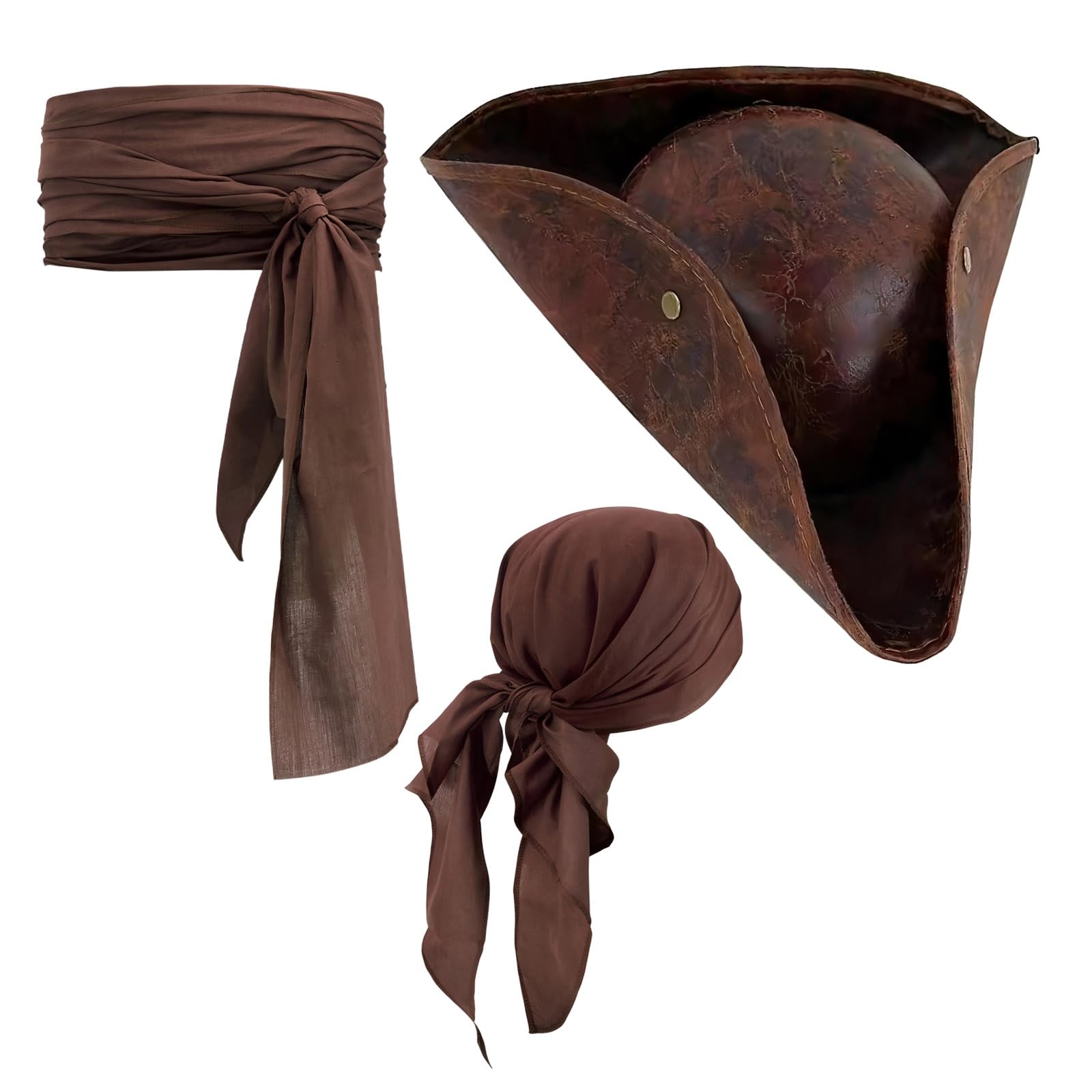 Ycfish Pirate Hat, Premium Pirate Hat for Adults, Halloween Captain Costume Accessory, TricornBrown Pirates Hat Theme Party Supplies Role Cosmetic Accessories (Multicolored-A)