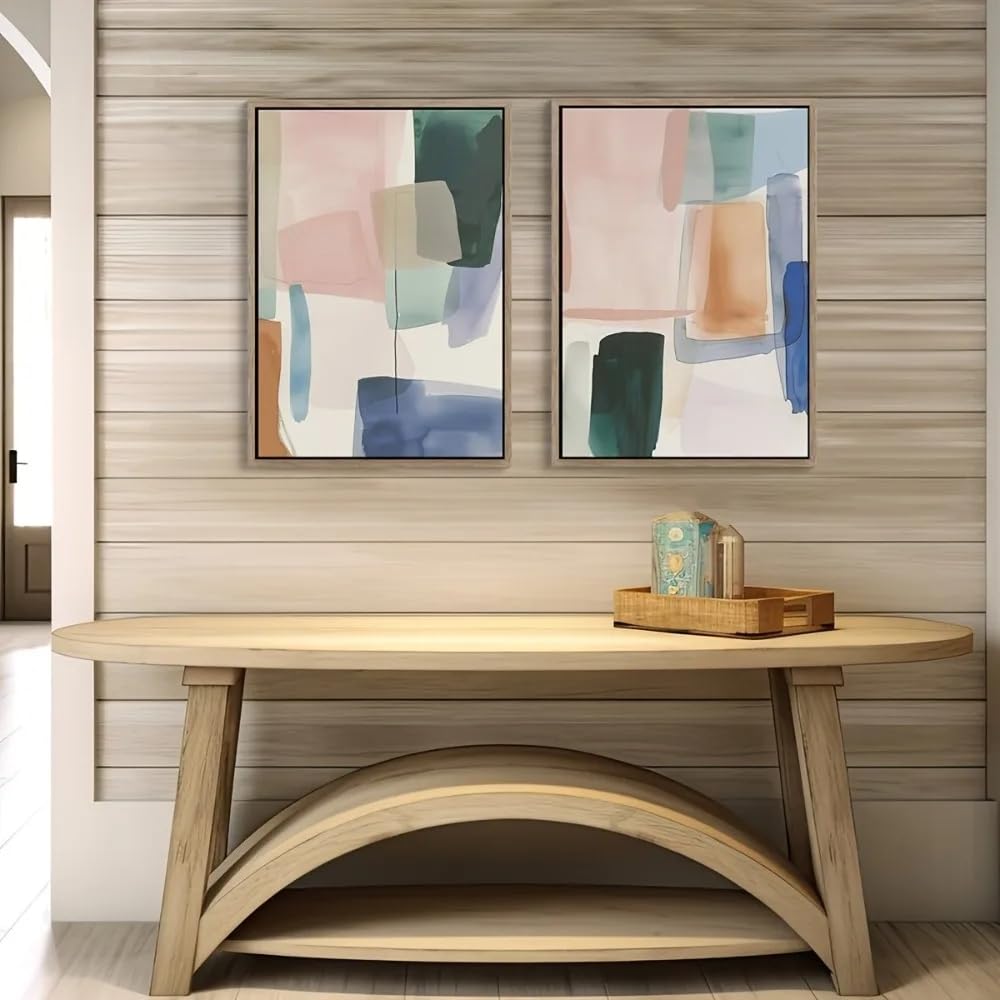 LTjiajuypd Canvas Prints Abstract Watercolor,Contemporary Geometric Simple Decor Soft Retro Style Home Art(70x100cm-2Pcs)