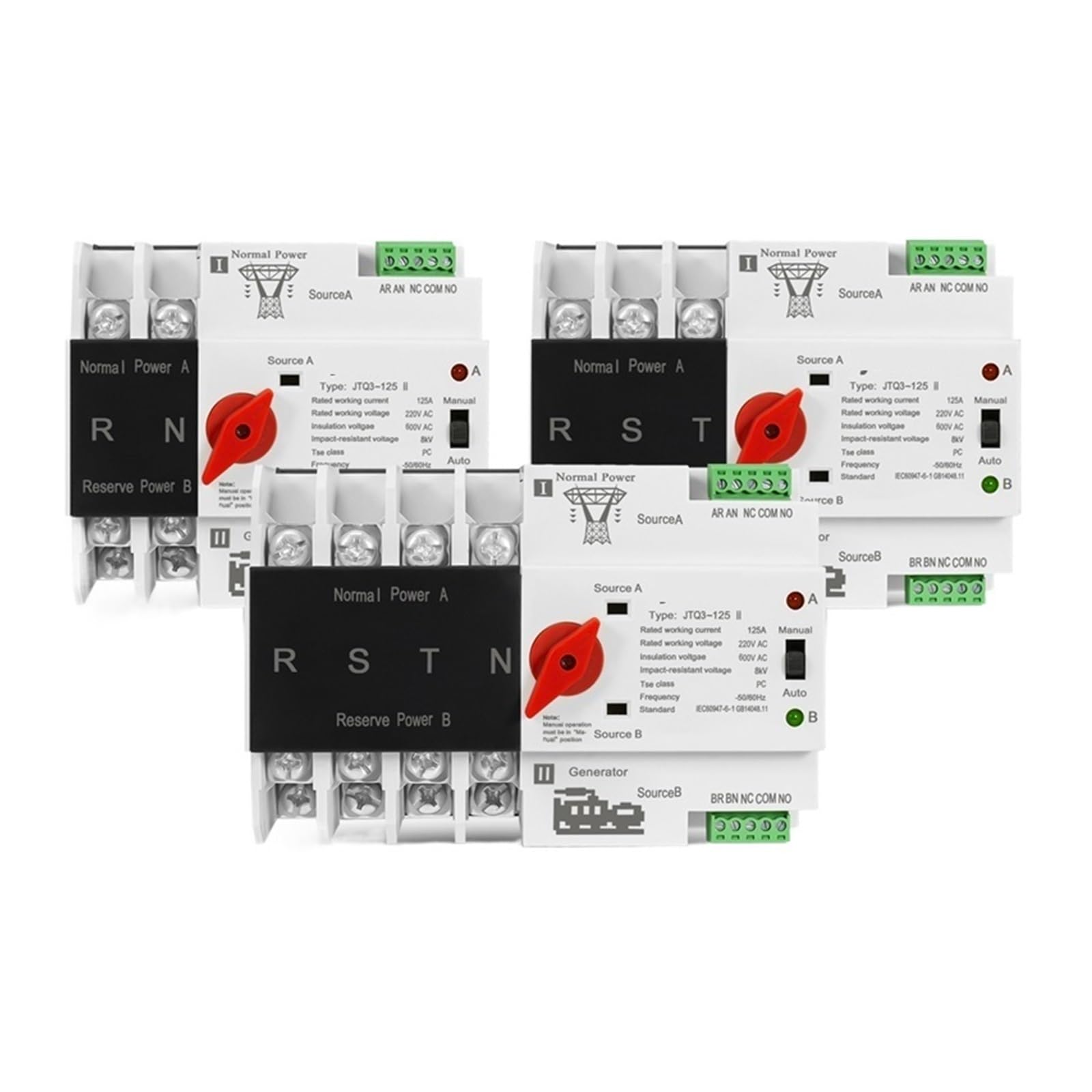 Commutateur de transfert automatique à double puis W2R-2P/3P/4P 16A 32A 63A 80A 100A 125A 220V ATS commutateur de transfert automatique commutateurs électriques double interrupteur d'alimentation ( Si