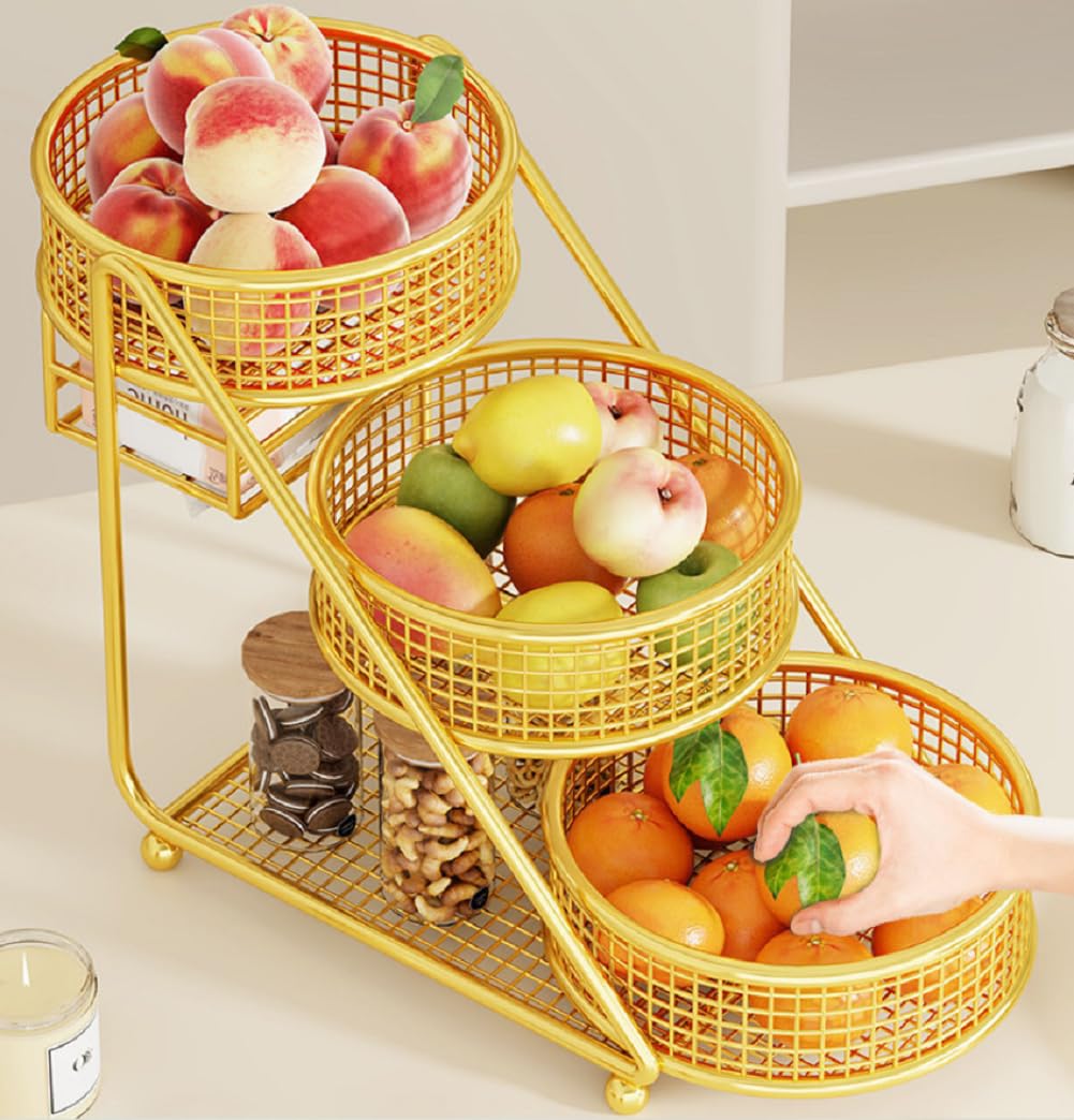 Obstkorb mit 3 Etagen, Gemüse-Aufbewahrungsregal für Küche und Zuhause, multifunktionaler Snack- und Brothalter, ideal für Zwiebeln, Kartoffeln, Bananen und mehr