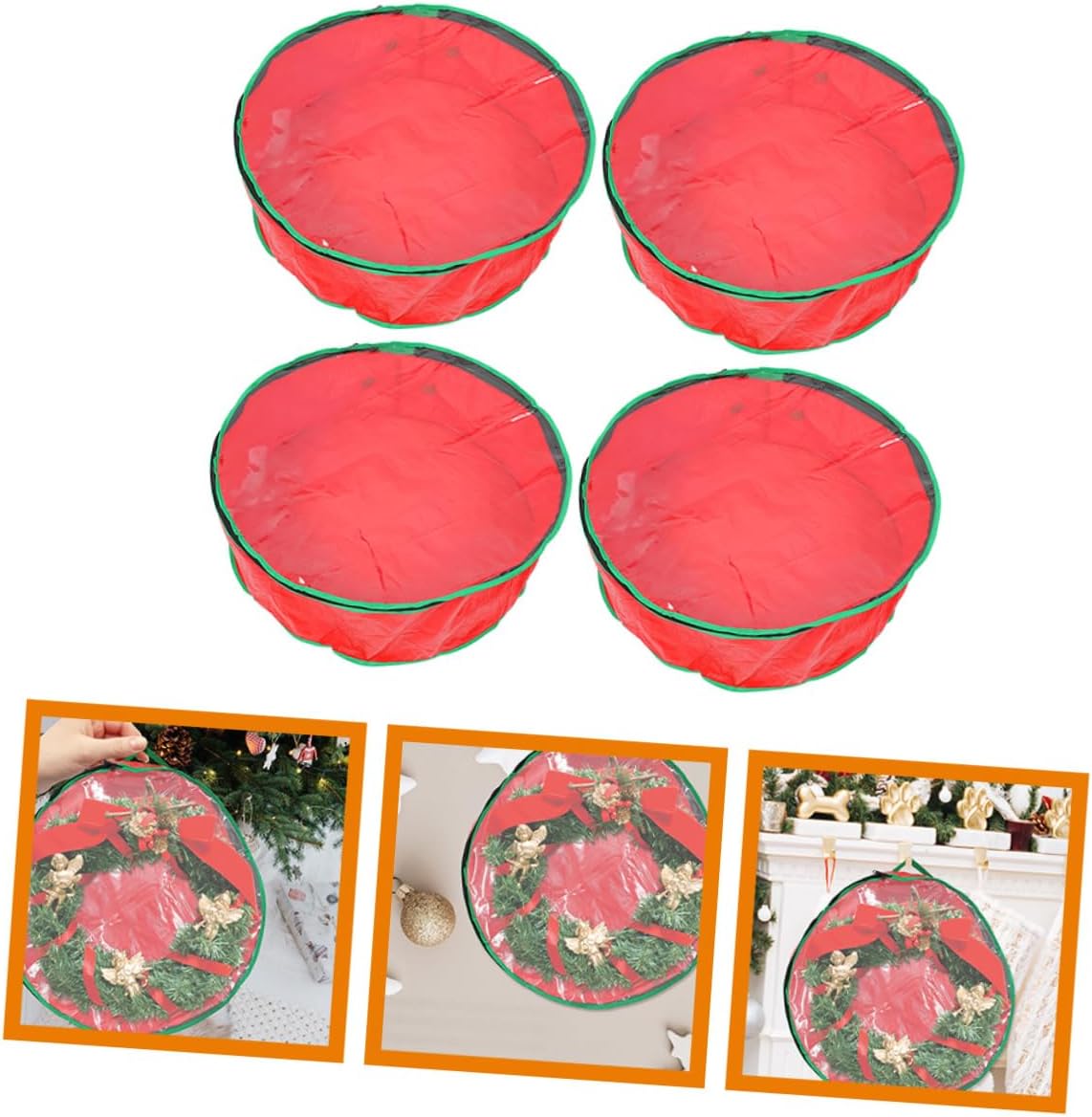 CHILDWEET 4pcs Capacity Xmas Wreath Storage Bag Window Heavy Duty Garland Organizer for Christmas Decorations and Design Red