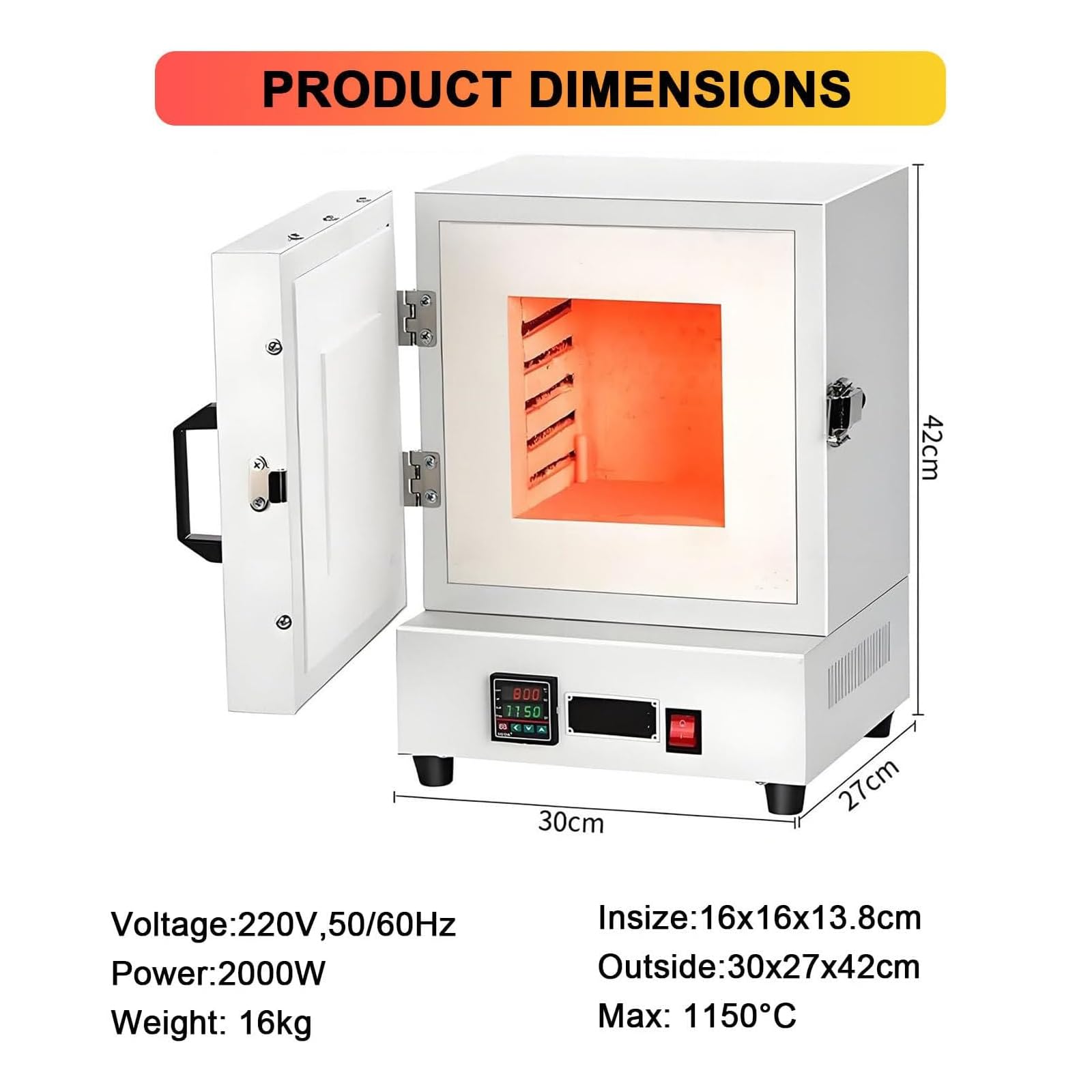 Elektryczny piec wypalany 2000 W, 1150℃ piec muflowy do wypalania w wysokiej temperaturze, zintegrowany laboratoryjny piec do przetwarzania biżuterii