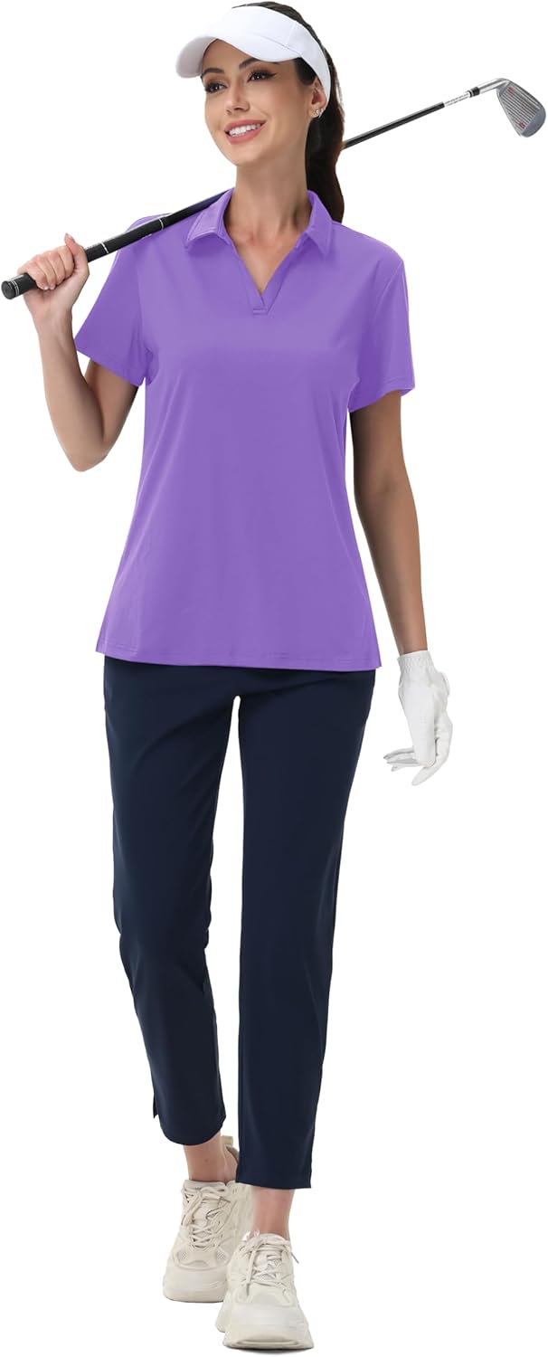 MAGCOMSEN Women's Golf Shirts Short Sleeve Polo Collared Tennis Shirt V Neck Quick Dry Sun Protection UPF 50+ - Image 6