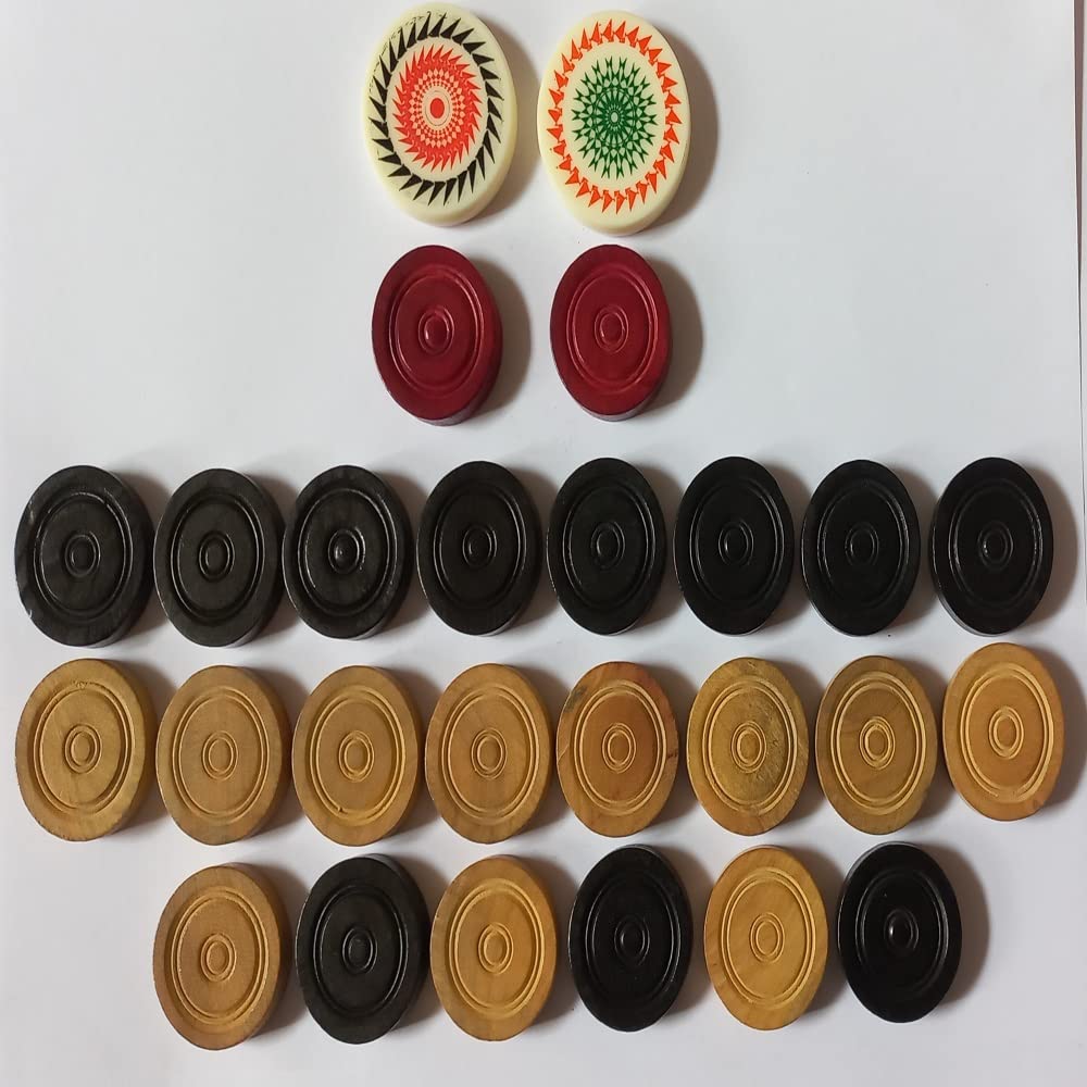 Dama in legno con monete impilabili Ridge Carrom Board e Striker Professional Solid Set (24 pezzi Carrom Board con copertura/custodia Striker + 2 Striker colore casuale