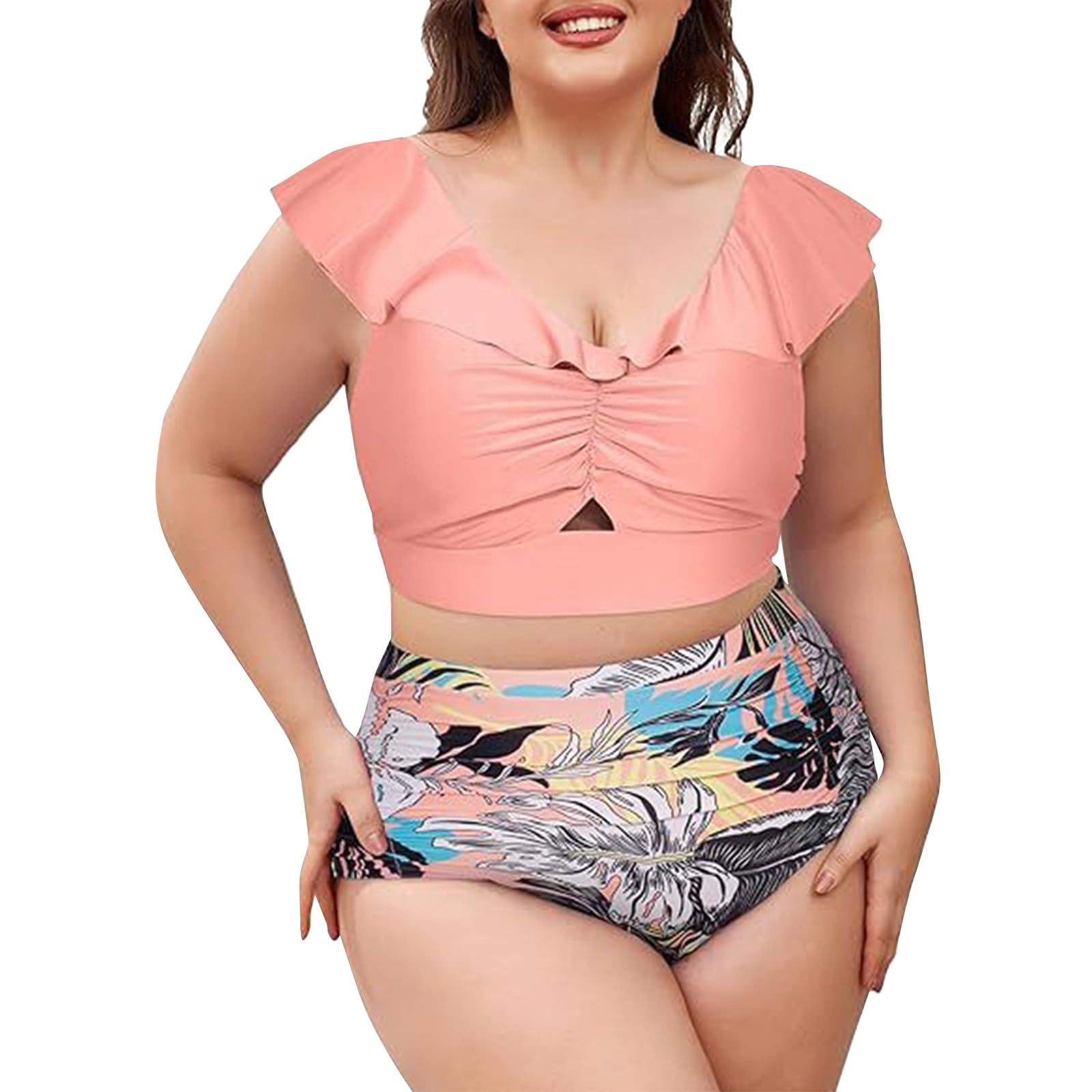 Genérico BañAdor Pecho Grande Bikini Mujer Braga Alta Bikinis de Talla grande para Mujer, Dos Trajes de baño con Volantes y Cuello en V, Traje de baño con Parte Bikini Menstrual NiñA BañAdor