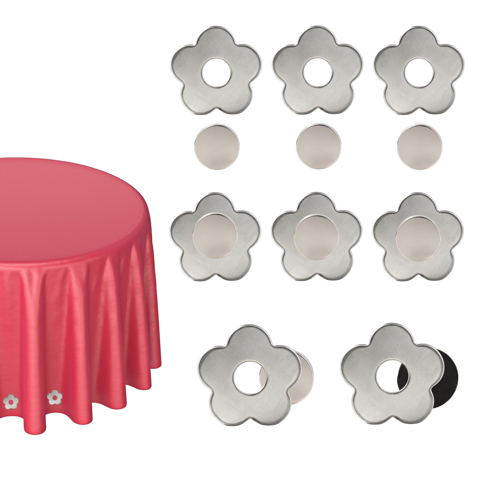 Gosknor 8pcs Flower Shaped Magnetic Weights for Tablecloths (Silver)