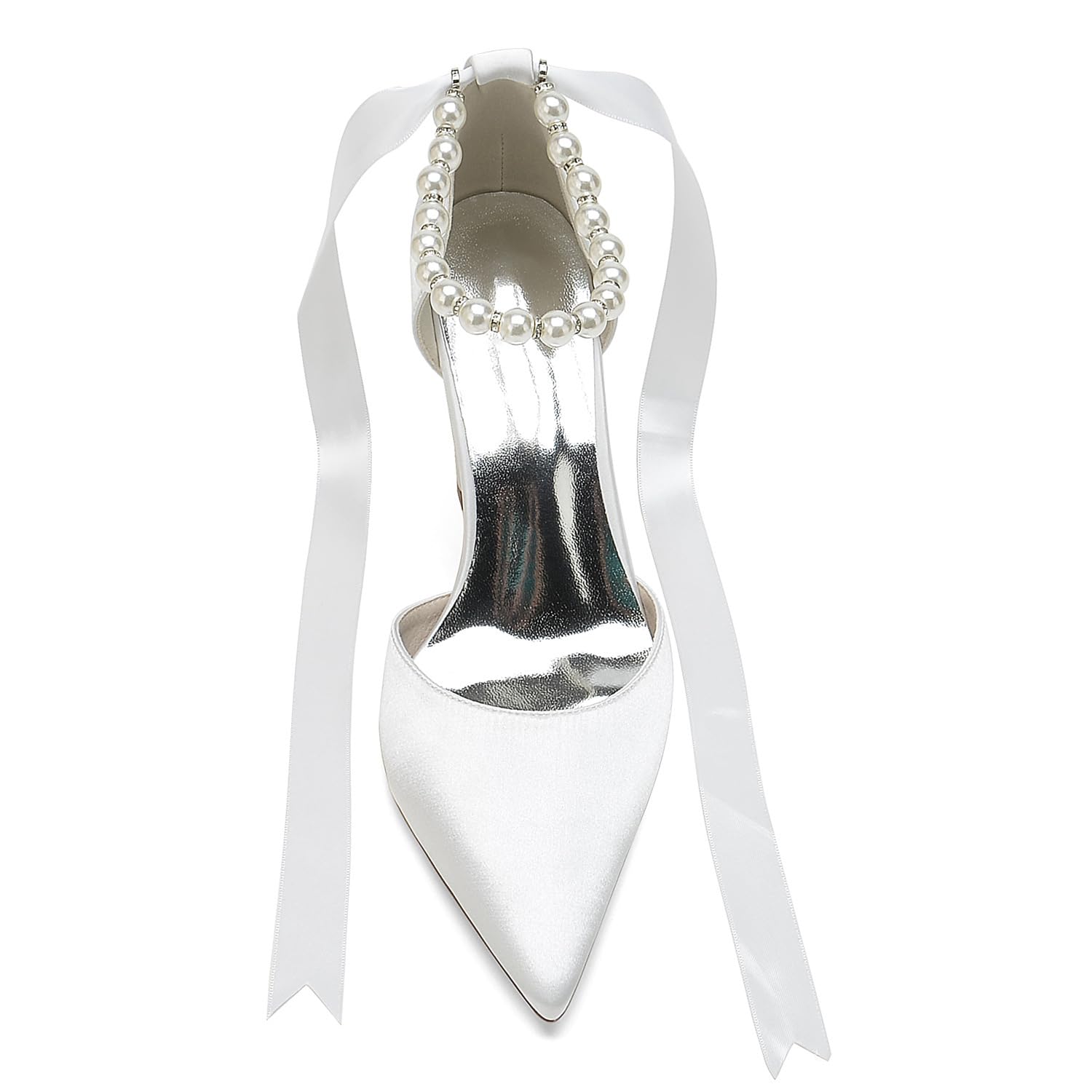 Zapatos tacón Alto para Novia, para Boda, para Mujer,Elegantes, con Punta Puntiaguda, Lazo satén, Perla,para Fiesta graduación,cómodas Sandalias de Baile con tacón Grueso