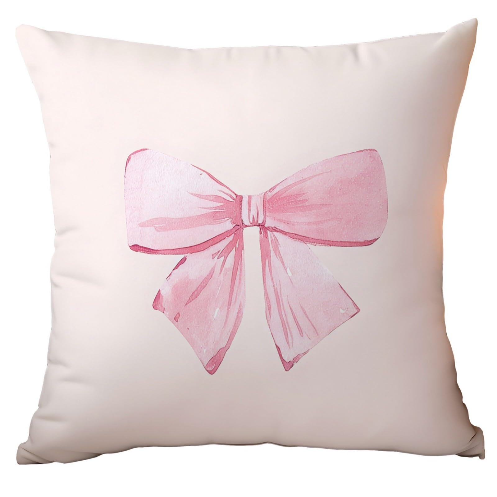 Cushion Covers 60cm x 60cm Pink Bow Garden Cushions Soft Fabric Pillow Case Short Plush Outdoor Cushion Covers for Car Office Throw Pillow with Invisible Zipper