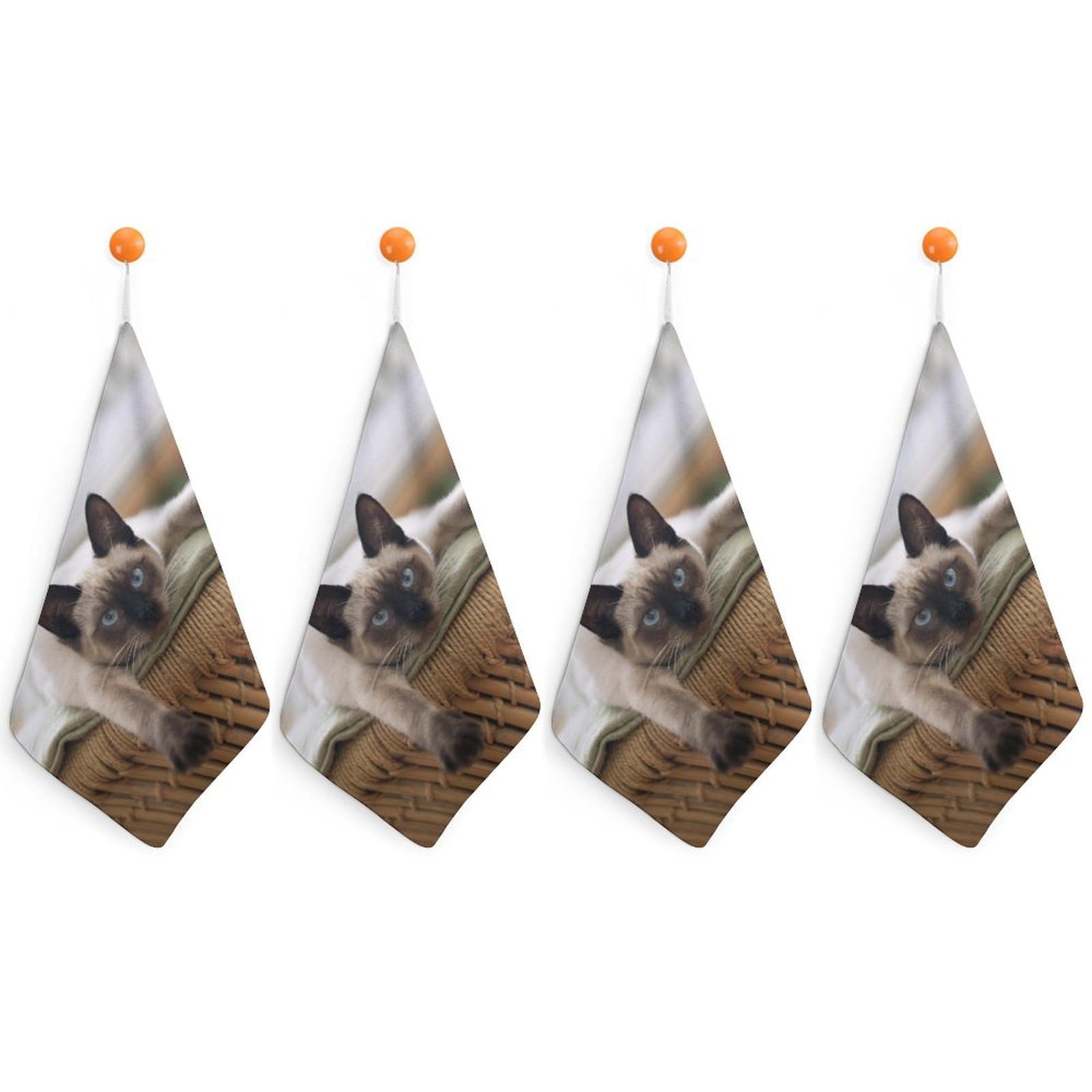 LWORZIIB 4 Piece Hanging Hand Towels, Siamese Thai Cat Mandala Small Dry Hand Towel for Kitchen Bathroom