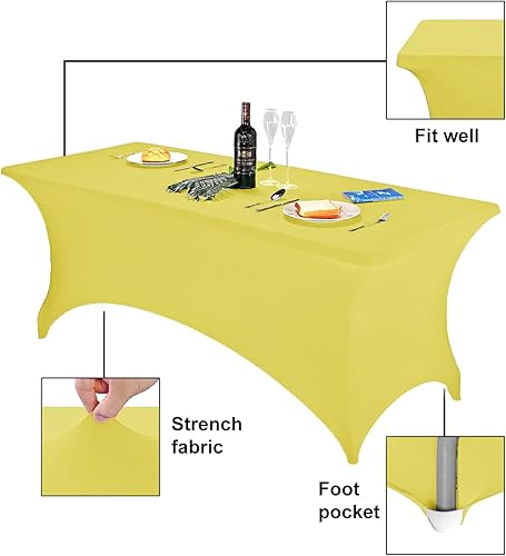 Miniatura 488 de FORLIFE Paquete de 6 manteles de elastano, de ajuste universal para mesas rectangulares de 6 pies, para patios, bodas, banquetes, fiestas