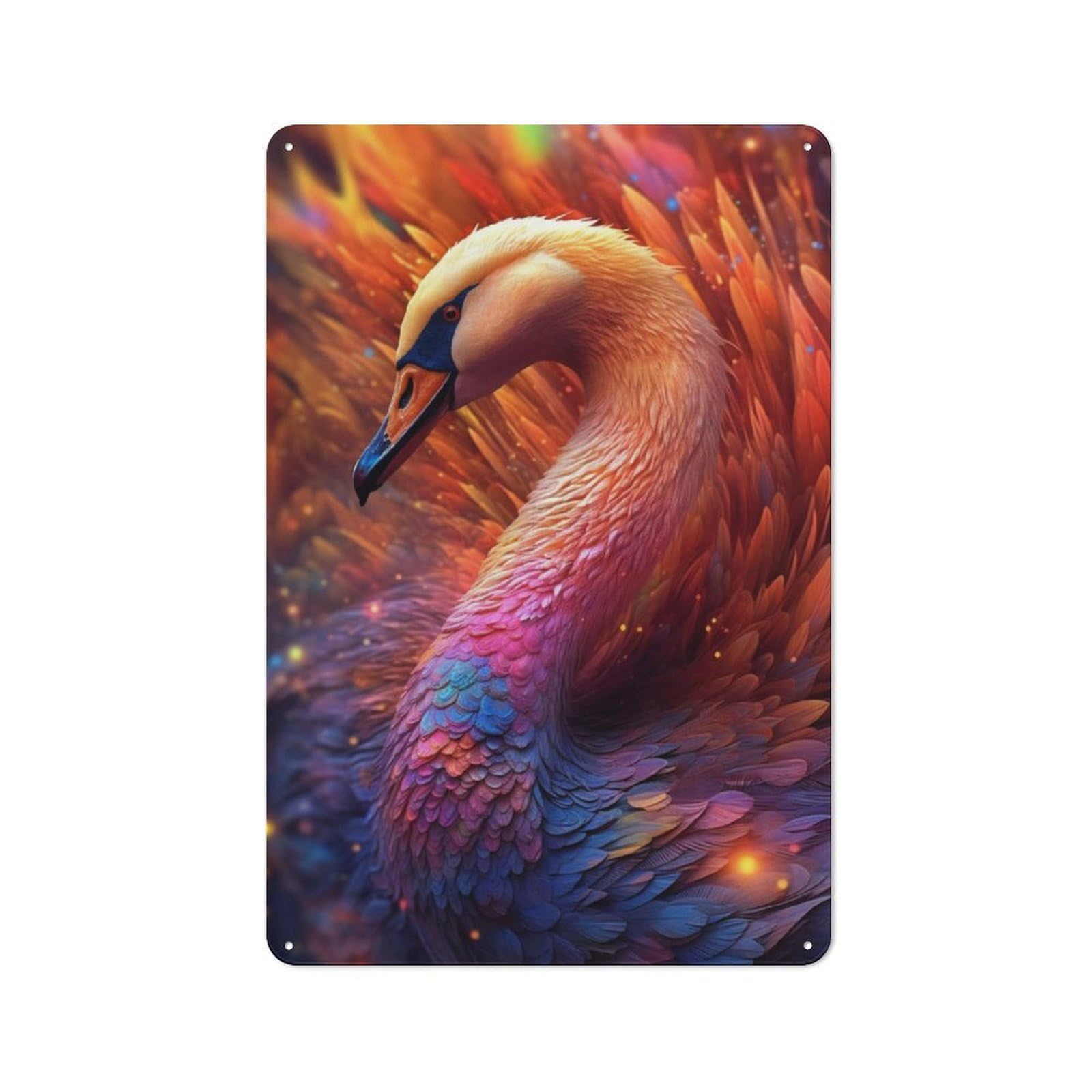 Junmoney Enchanting Astral Swan Retro Metal Wall Sign 30X20cm With For Garage Wall, A Decorative Metal Sign For Garages And Workshops