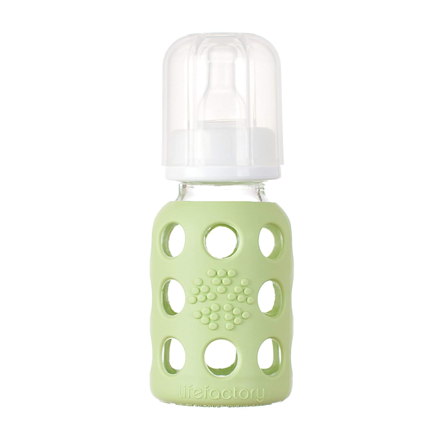 Lifefactory 4-Ounce BPA-Free Glass Baby Bottle with Protective Silicone Sleeve and Stage 1 Nipple, Yellow