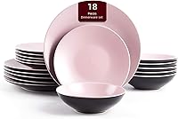 Vista 38 de Colors Life - Juego de vajilla de 16 unidades, color negro brillante exterior + interior con acabado mate, color muy baya