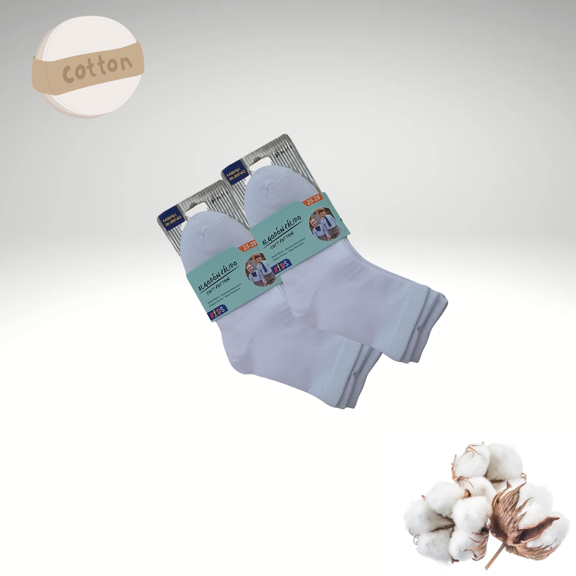 (6 pares) calceltines escolares para niña-niño blancos de algodon uso colegio, deportes, casual unisex, calcetin para uniforme escolar semialtos, medias (FR/ES, Números, 11, Regular, BLANCO 25-28)