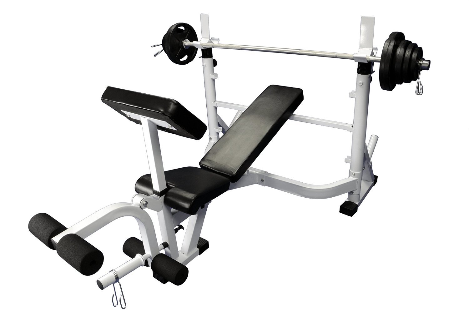 Ader Heavy Duty Olympic Universal White Bench w/ 300lbs Weight Grey Olympic Set