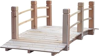 Outsunny Fir Wood Garden Bridge Arc Walkway with Side Railings for Backyards, Gardens, and Streams, Natural Wood, 60" x 26.5" x 19"