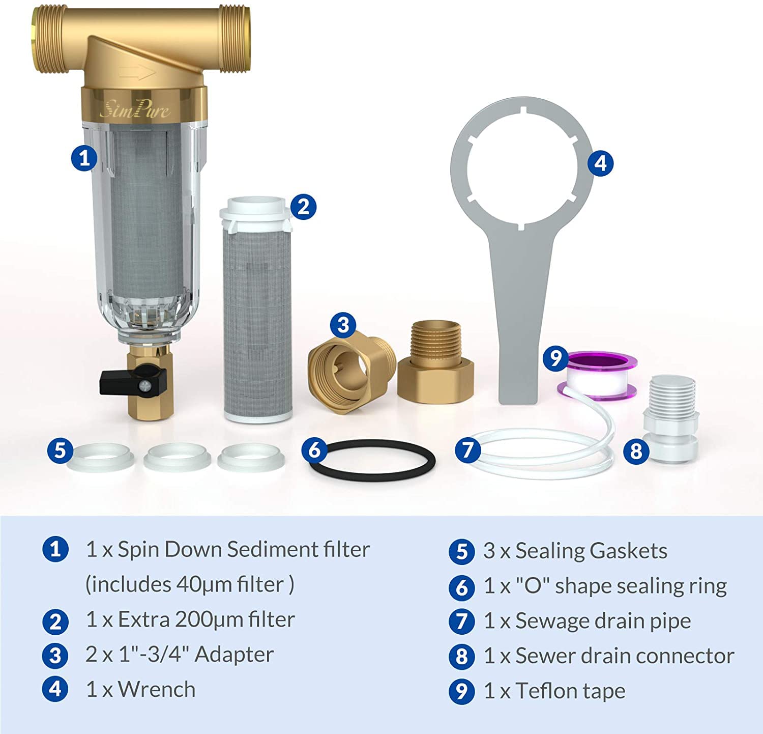 Buy SimPure 40 Micron Spin Down Sediment Filter, Plus Extra 200μm