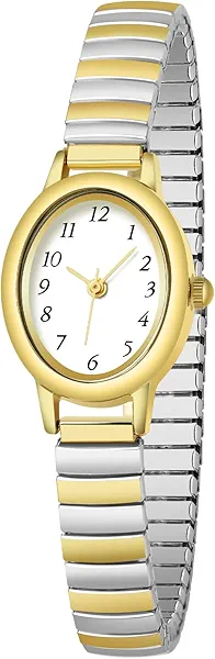 TWOPTION Gold Watches for Women, Waterproof Women's Easy Reader Watch Analog Women Watch with Alloy Steel Expansion Band
