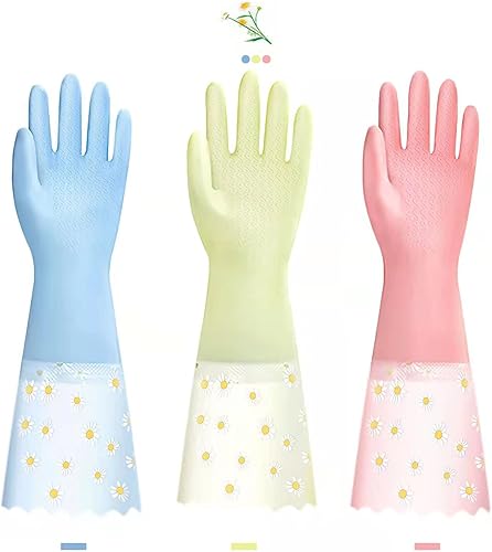 KAQ Guantes de limpieza para lavavajillas, 3 pares, guantes de goma reutilizables, antideslizantes, para lavandería, cocina, jardinería, hogar