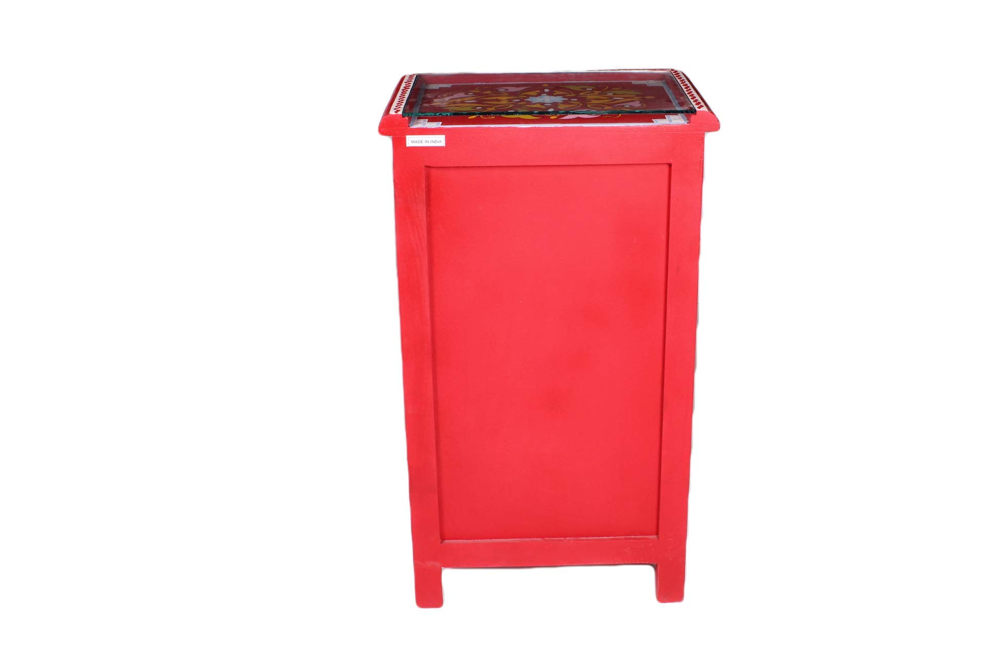 Moroccan red Nightstand Table Arabic Design Furniture with Glass Top