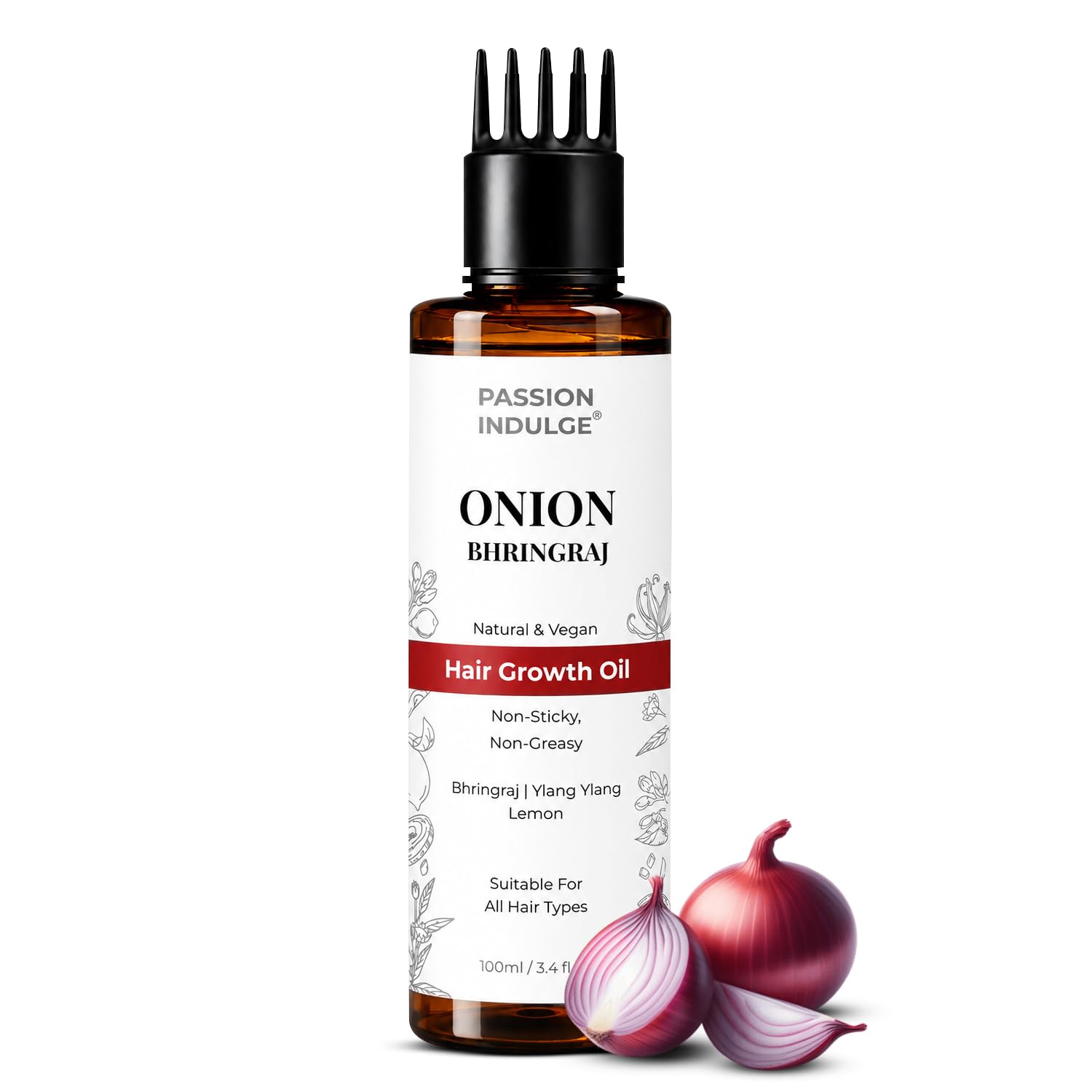 Passion Indulge Onion & Bhringraj Hair Growth Oil | Non Sticky & Non Greasy | Natural & Vegan | Bhringraj, Ylang Ylang, Onion, Lemon Oil Extract | All Hair Type -100ml-image-37