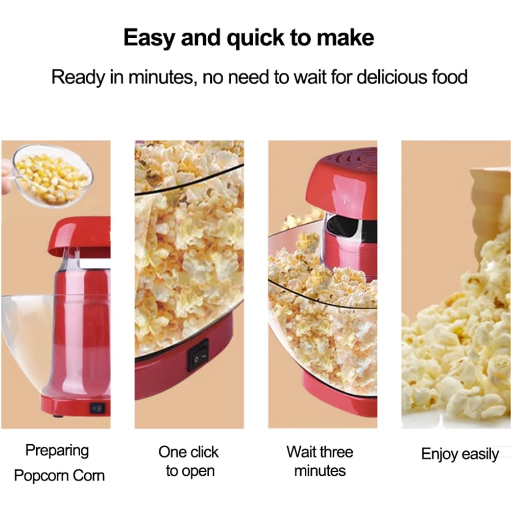 SAAKO Macchina per Popcorn ad Aria Calda, Mini Macchina per Popcorn Automatica da 1200 W con misurino e Vassoio per Burro Fuso, Adatta per riunioni di Famiglia e Bambini
