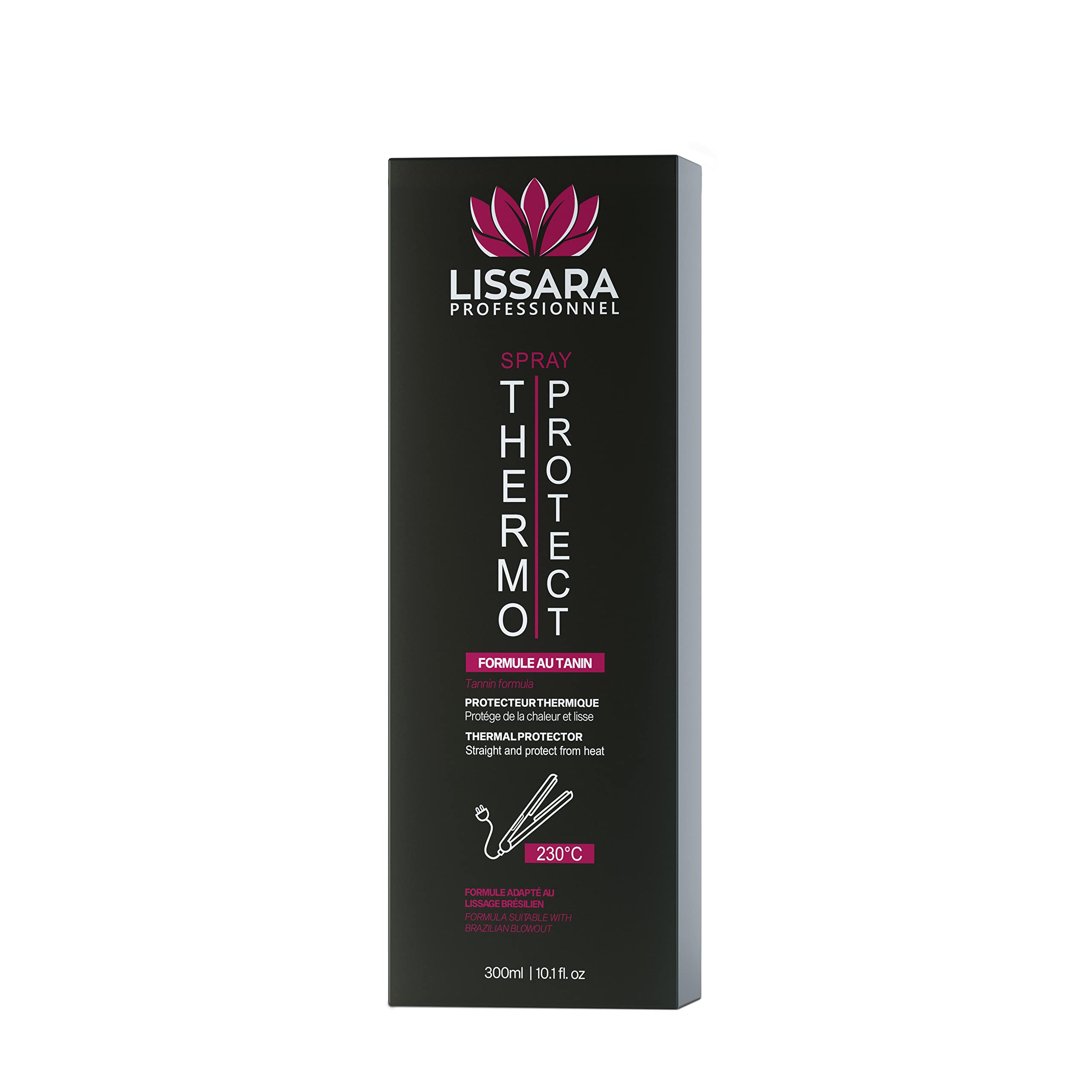 Thermo Protect Lissara Spray z kolagenem i taniną białkową - Pielęgnacja włosów Ochrona przed ciepłem 230 ° C - Naprawa i ochrona bez spłukiwania - Prostownica do włosów i brazylijskie prostowanie - 300ml