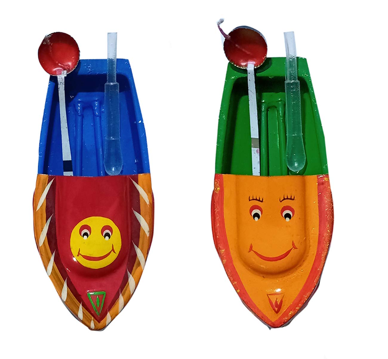 BG Bazzar Gali 2 Pieces Hand Painted Smiley Candle Fuel Flame Powered Toy Boat/Nav Pop Put Putt with Dropper Bath Toy
