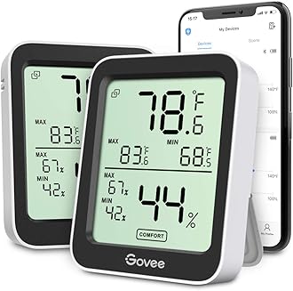 Bluetooth Hygrometer Thermometer, Large LCD, Max/Min Records, 2-Year Data Storage - Black, 2 Pack