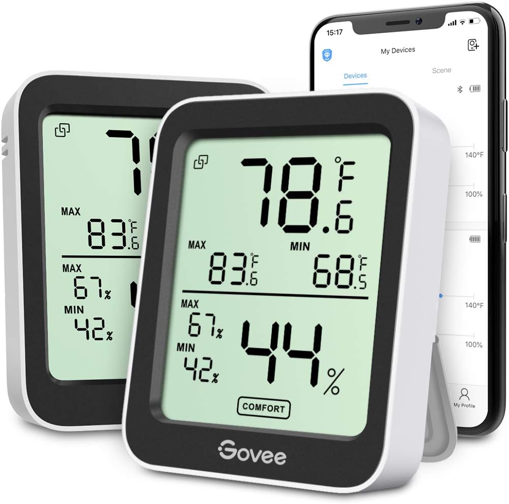 Govee Bluetooth Hygrometer Thermometer, Large LCD, Max/Min Records, 2-Year Data Storage - Black, 2 Pack