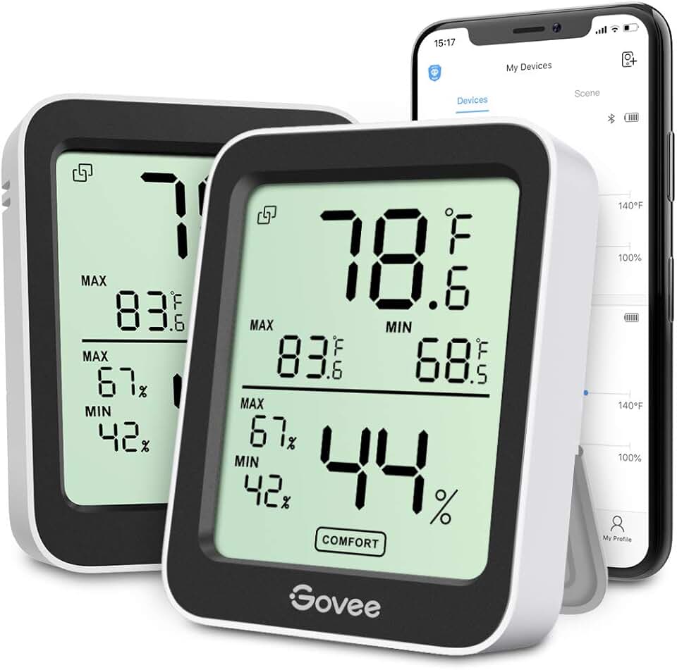 Govee Bluetooth Hygrometer Thermometer, Large LCD, Max/Min Records, 2-Year Data Storage - Black, 2 Pack