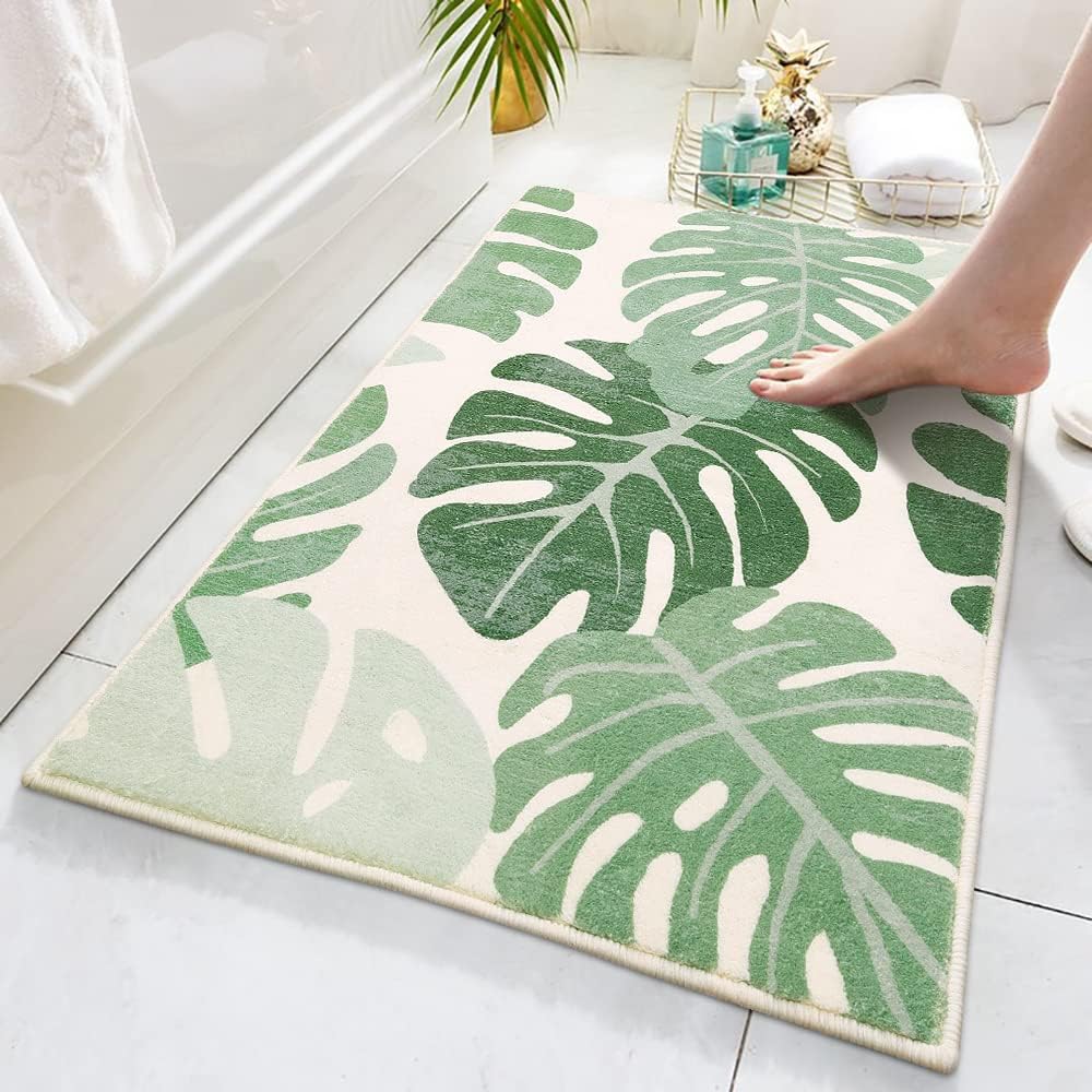 YYINYUAN Green Fluffy Bath Rugs, Soft Microfiber Bathroom