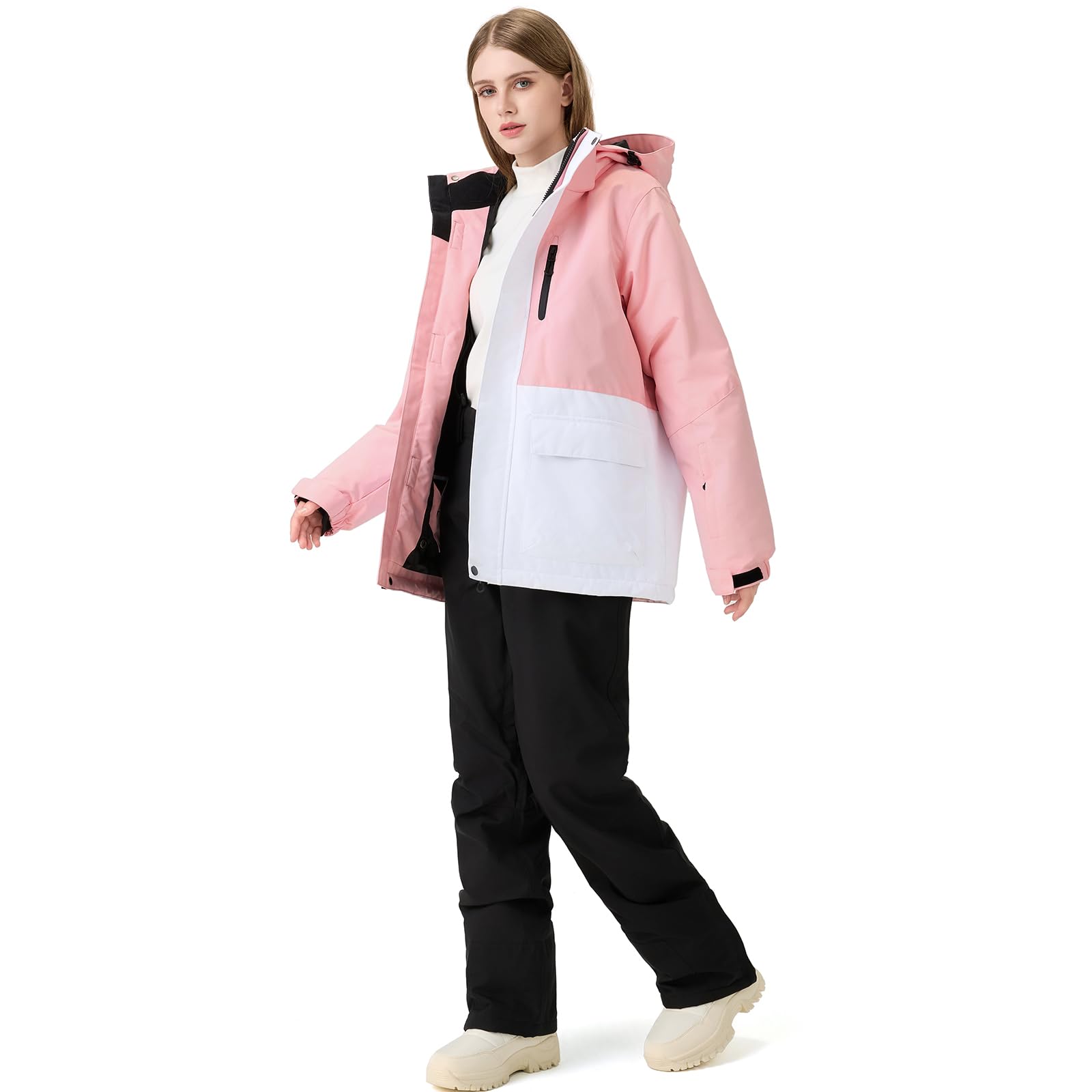 HOTIAN Giacca da sci da donna, 2 pezzi, set da sci da donna, impermeabile, antivento, invernale, caldo, sci, neve, set da snowboard