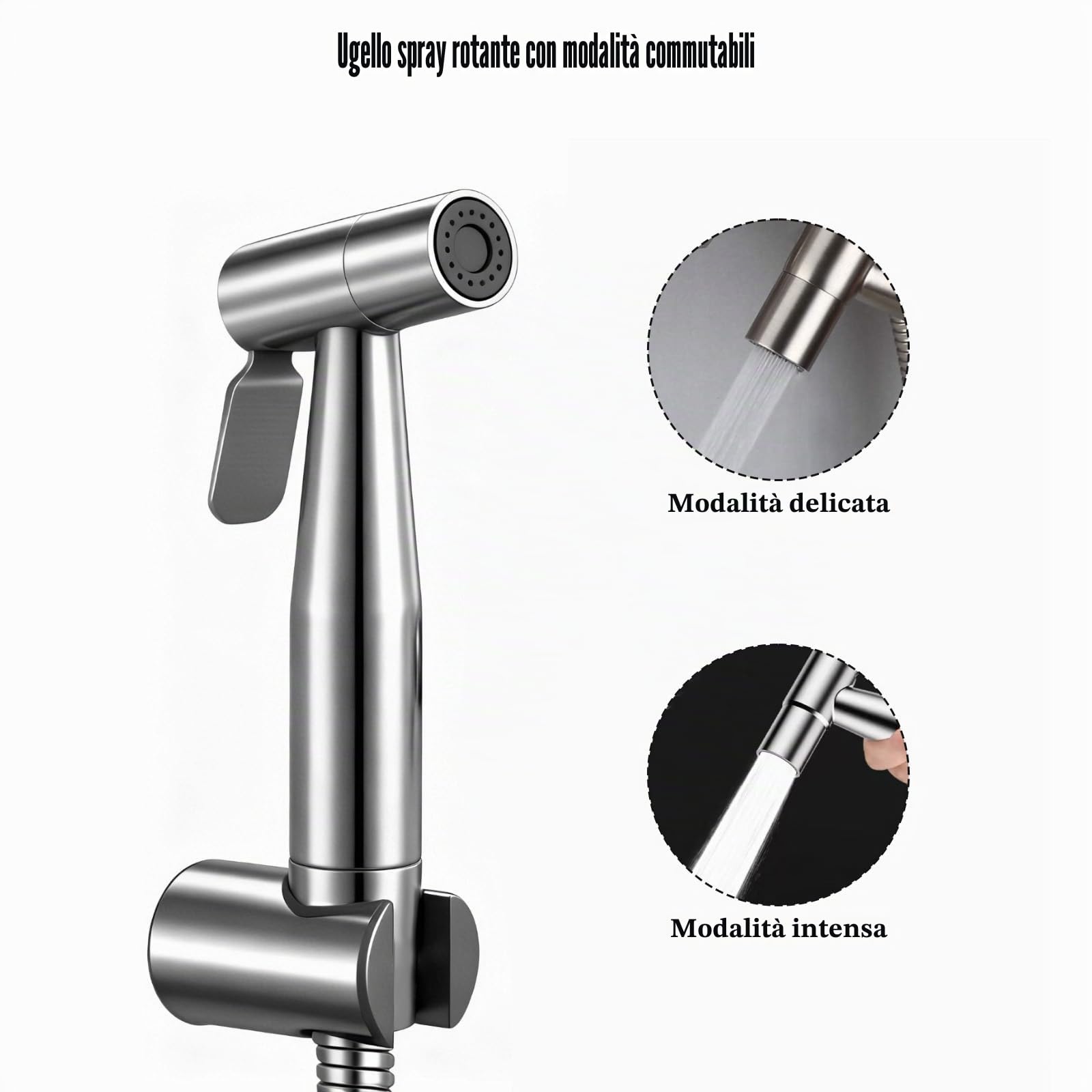 Doccetta per Bidet, Doccino per Bidet Portatile in Acciaio Inossidabile, Bidet WC con Doppia Modalità, Idroscopino Alta Potenza, Doccia con Deviatore 2 Vie per Pulizia Pannolini, Toilette