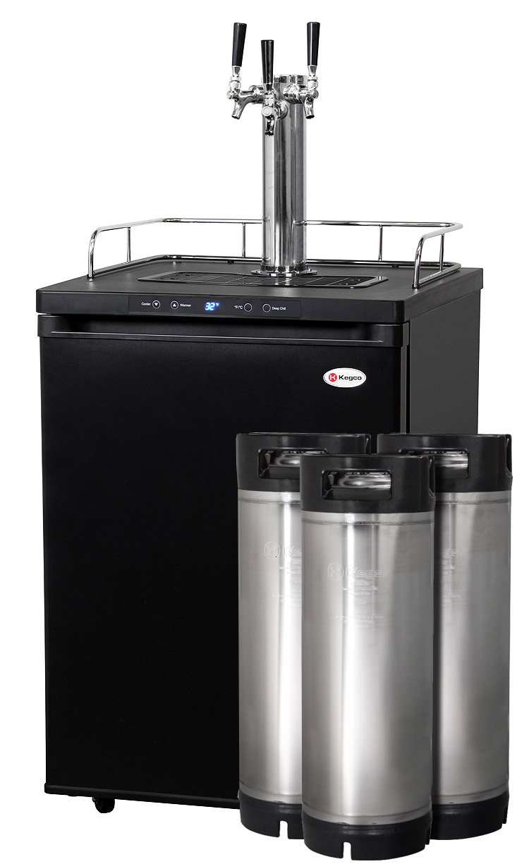 24" Wide Homebrew Triple Tap Black Digital Kegerator with Kegs - 2021