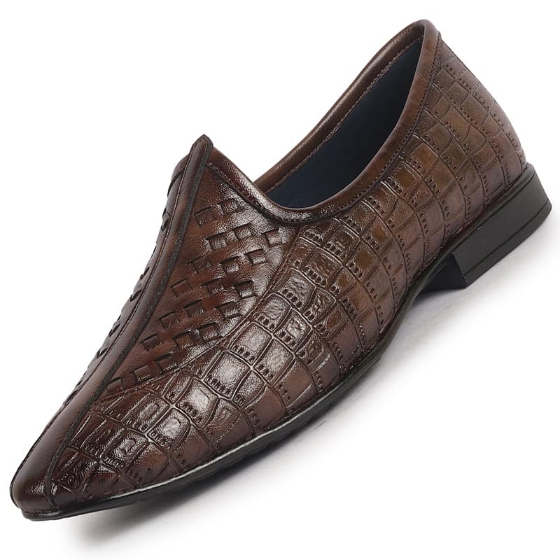fausto Men's Textured Ethnic Round Toe Juttis and Mojaris for Wedding|Festive Slip-On for Kurtas|Pathani Kurta Slip On Shoes-picture-26