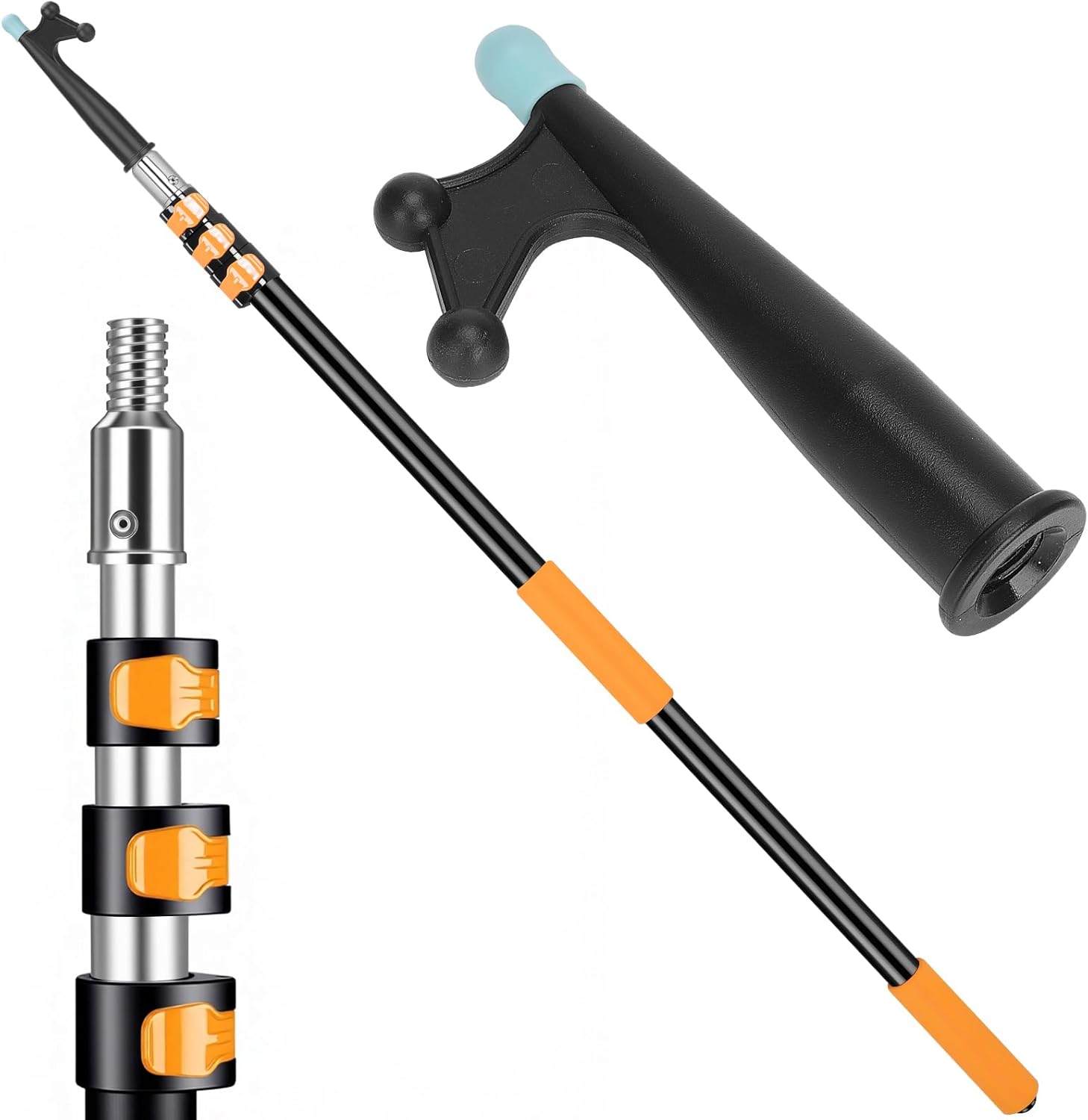 12FT Telescopic Extension Pole Boat Hook | Lightweight and Sturdy, Floats, Anodized Aluminum Pole | Threaded Port for Marine Accessories | Mooring, Pushing/Pulling, Navigation Marine Pole
