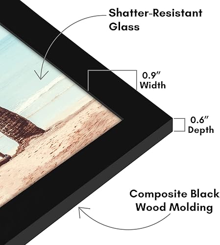 Miniatura 9 de Americanflat Marco de fotos negro de 10 x 13 pulgadas, marco de fotos de madera de ingeniería con vidrio inastillable, accesorios para colgar y