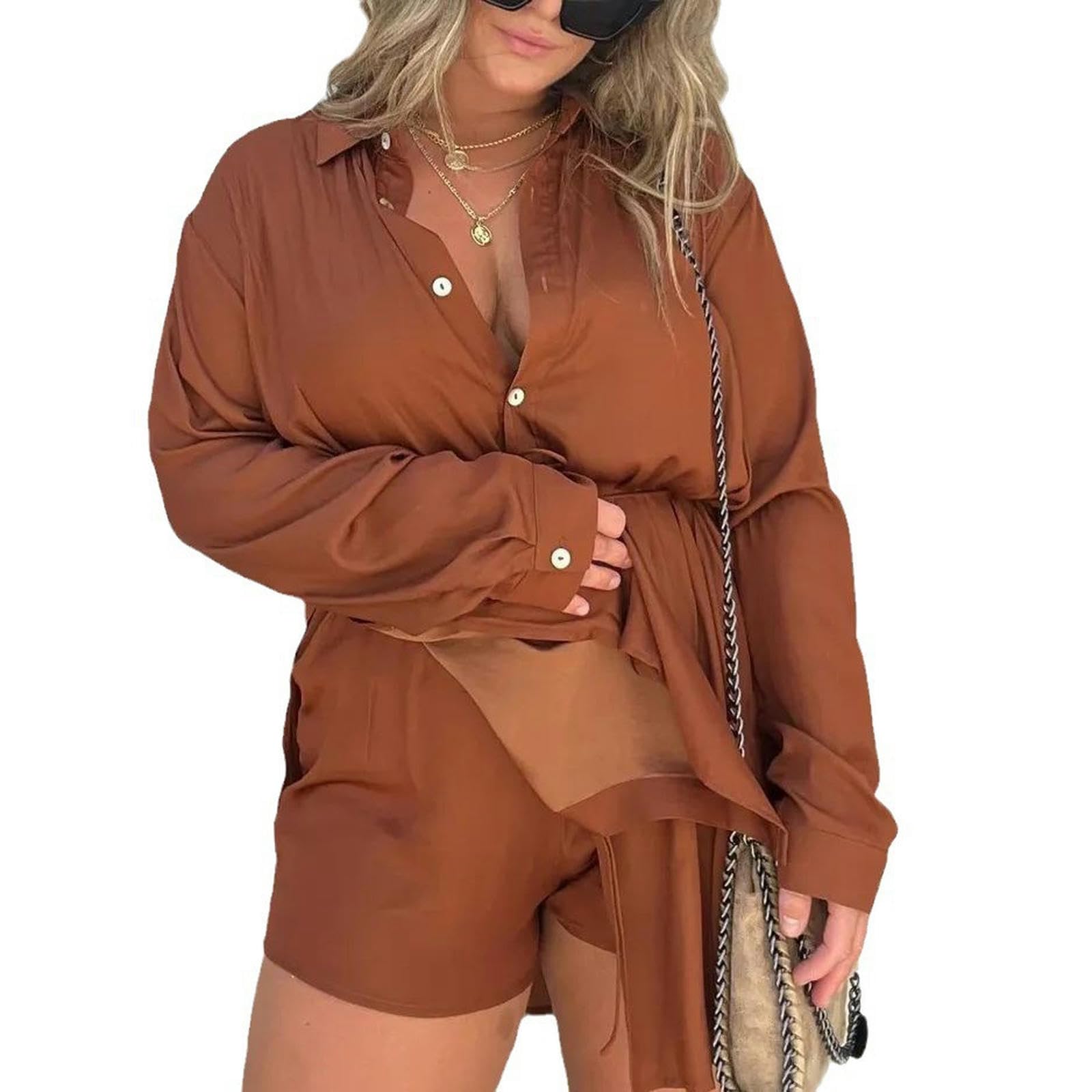 Body con Cintura Allacciata alla Moda Estiva da Donna - Grigio Chiaro - XL