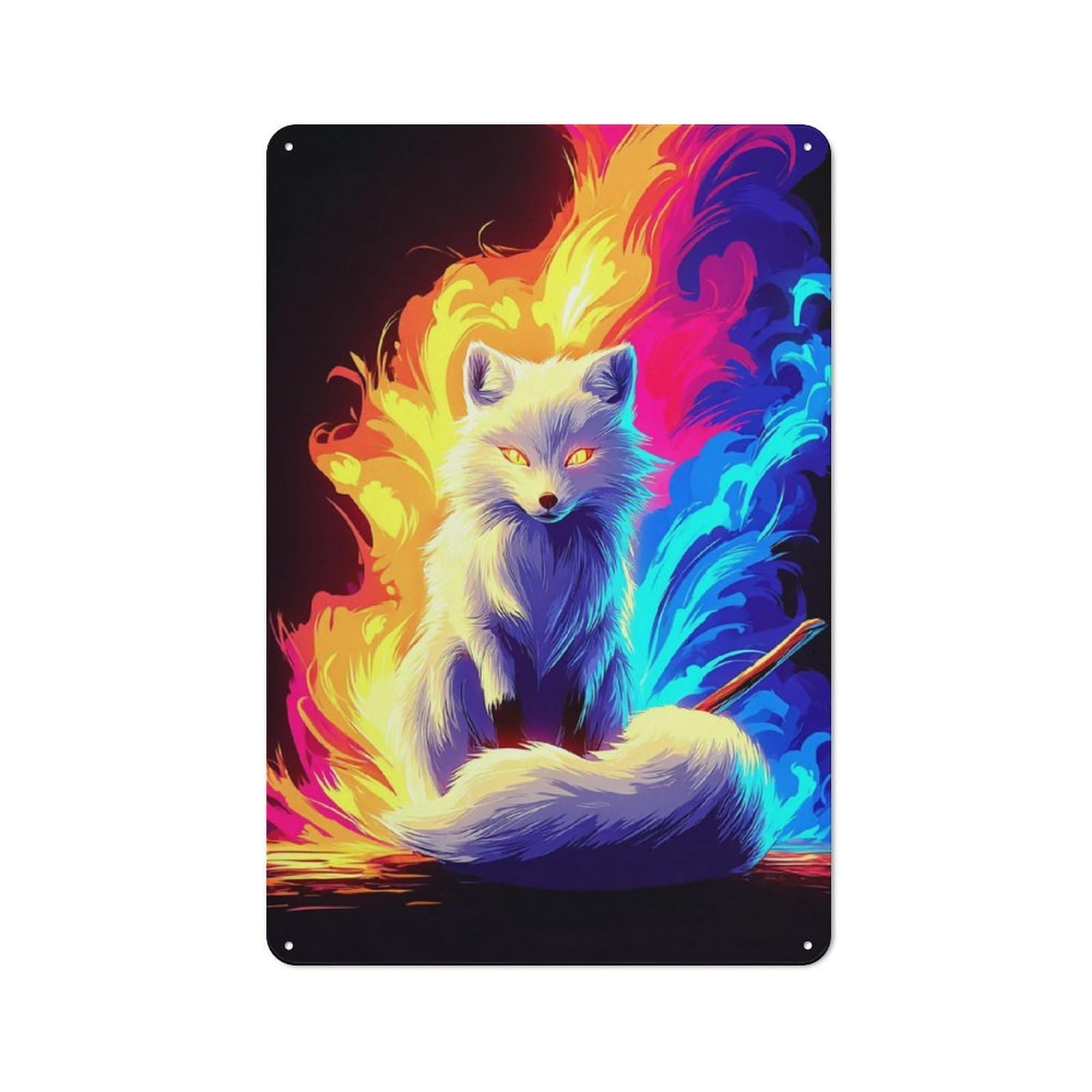 Junmoney Flame Fox Aesthetic Artwork Metal Wall Art Sign With Design 30X20cm, Modern Retro Urban Room Decor For Workspace, Cafe, Hallway Or Garage